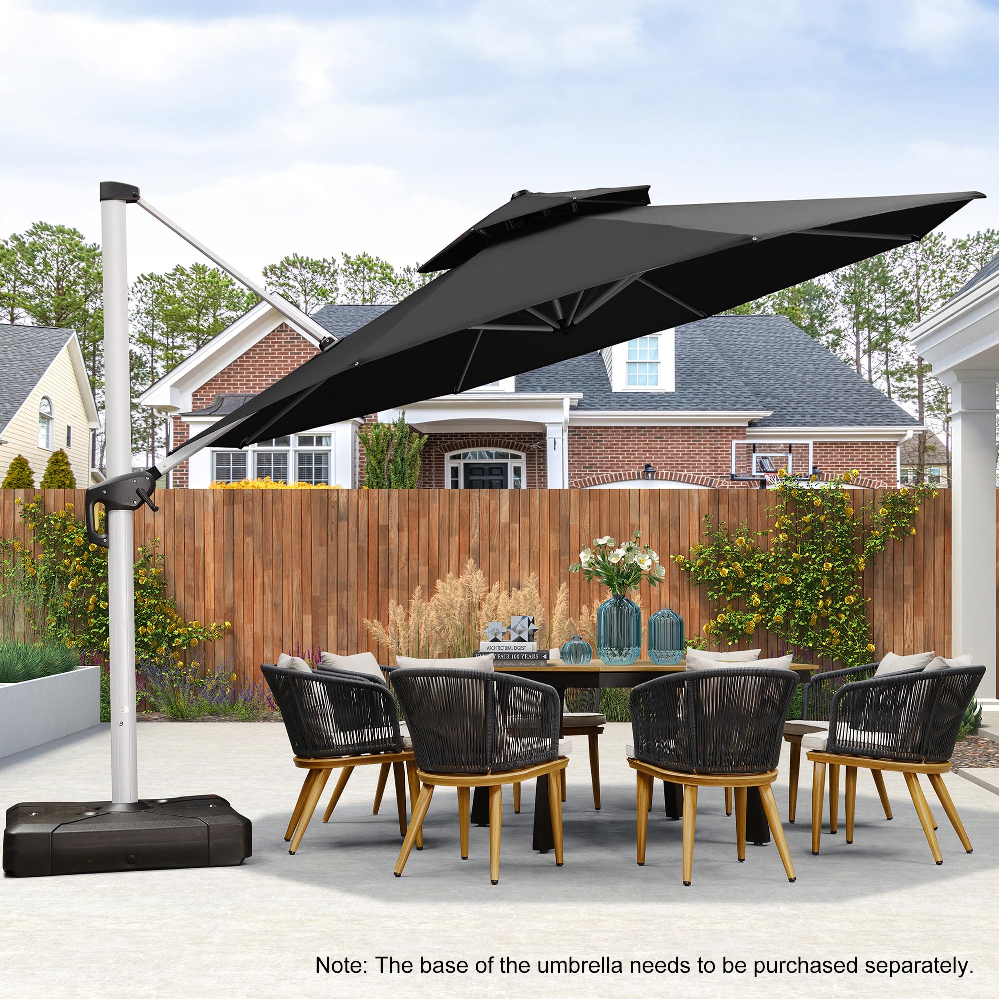 PURPLE LEAF Cantilever Patio Umbrella 13 FT Extra Large Double Top, Black