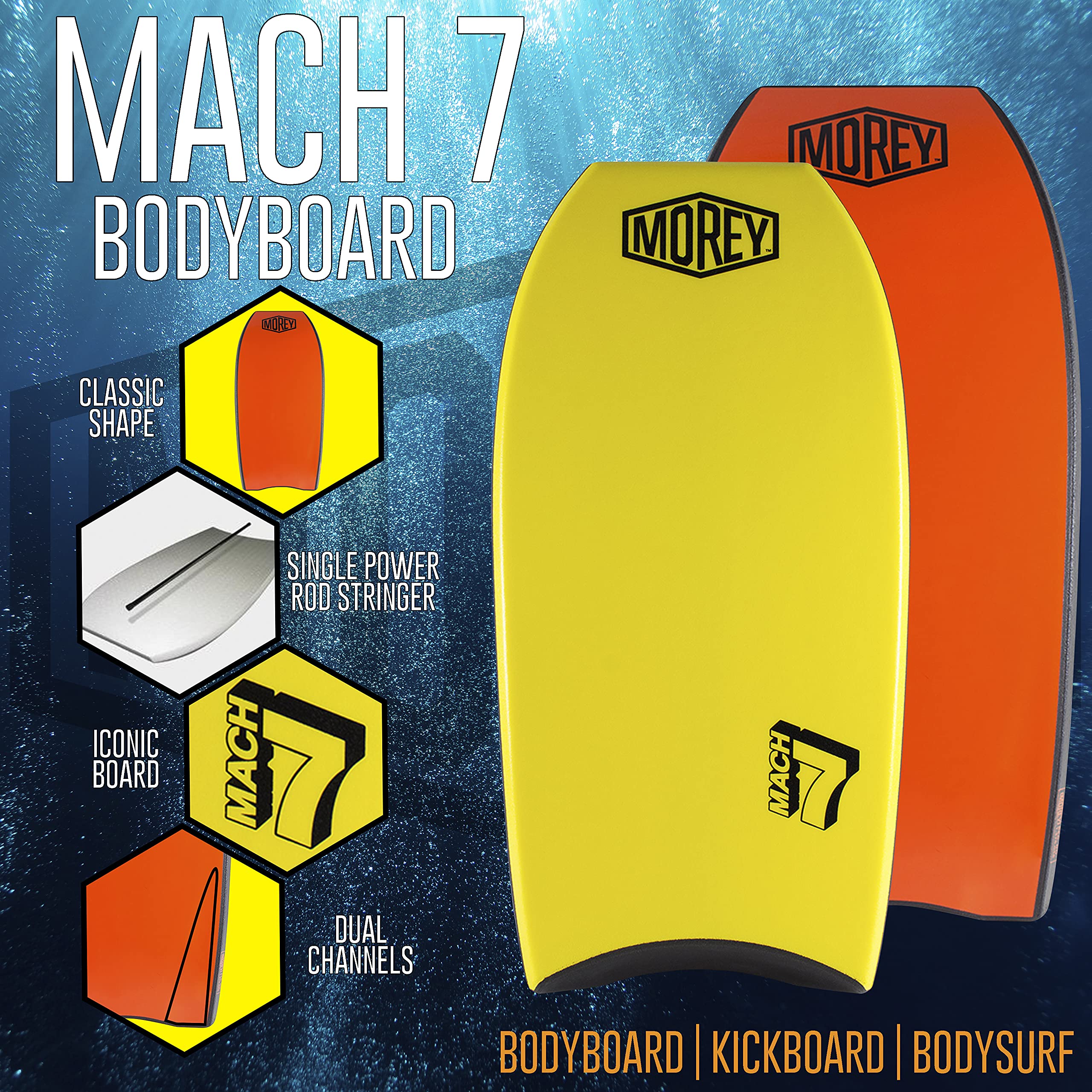Buy Mach 7 Bodyboard PE Core, TC8 Deck, HDPE Slick, Single Power Rod
