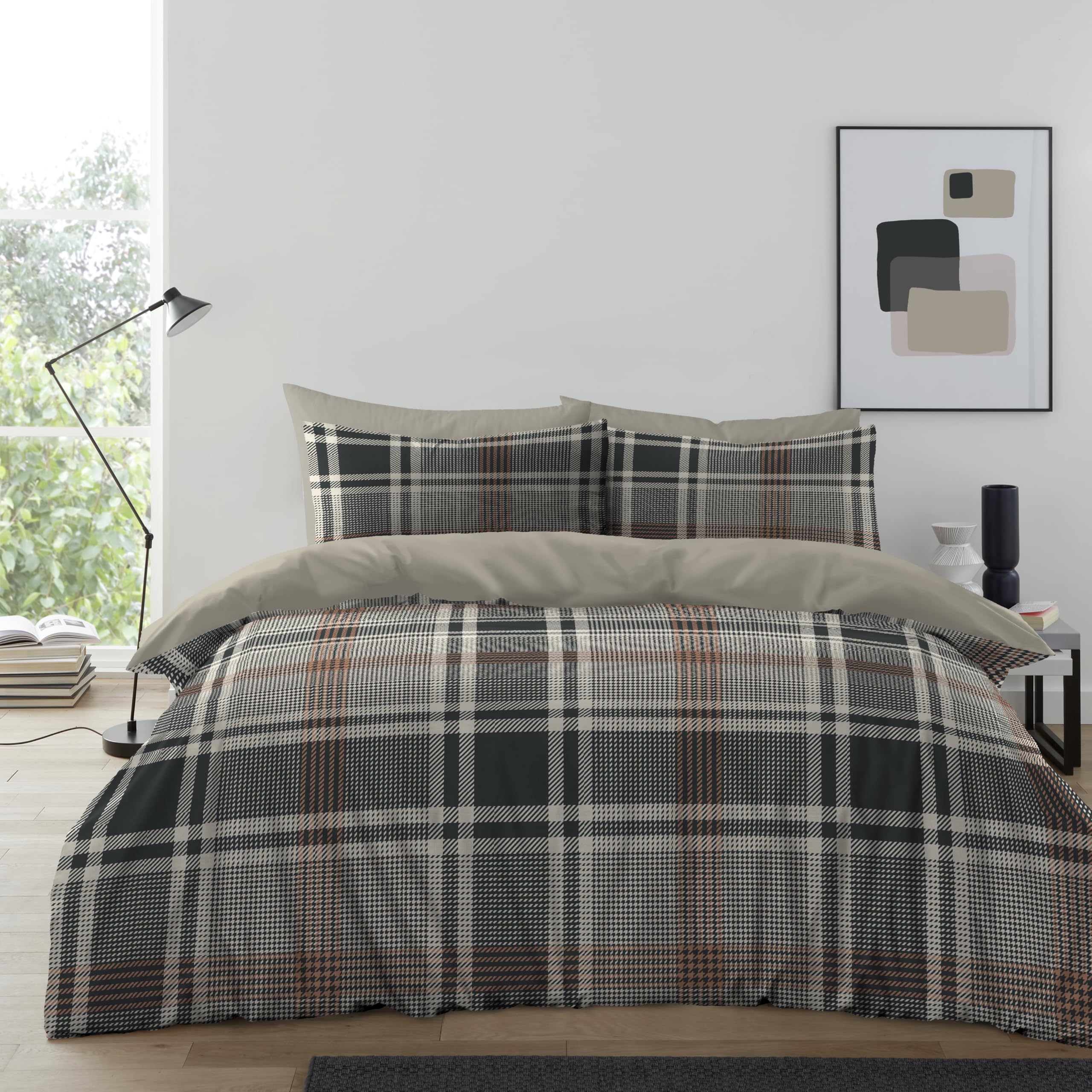 GC GAVENO CAVAILIA Denim Check Pattern Double Duvet Cover Set with Matching Pillowcases - Modern Easy Care Reversible Comforter Bedding Set - Super Soft Breathable Polyester Long-Lasting Bed Linen