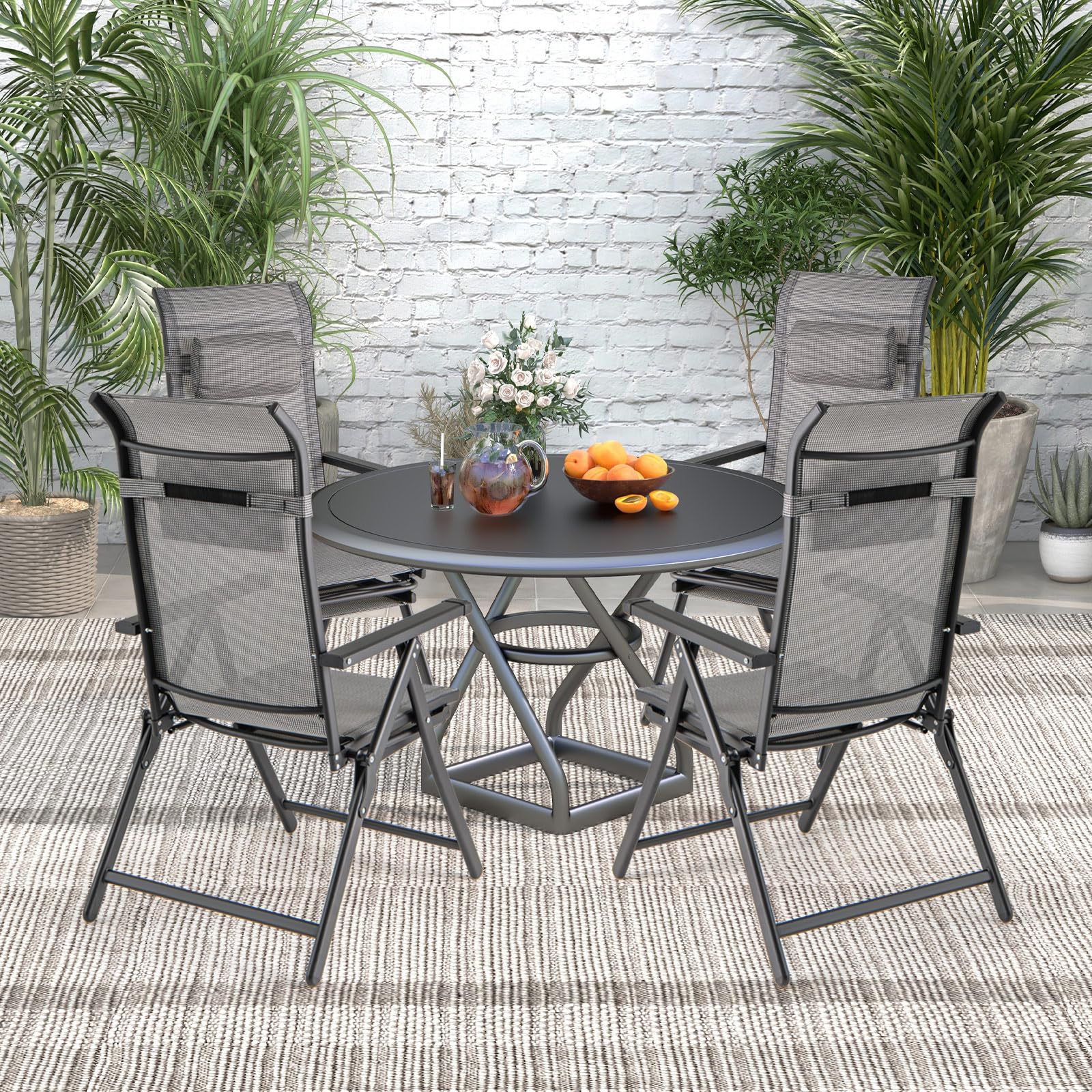 COSTWAY Gartenstuhl mit ausziehbarer Fußstütze, Hochlehner Klappstuhl mit 10-Fach Verstellbarer Rückenlehne & Kopfstütze, Balkonstuhl, klappbarer Terrassenstuhl für Garten, Balkon, Terrasse