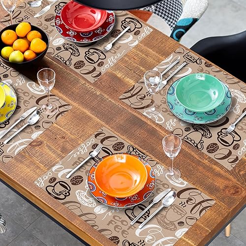 Miniatura 8 de Juego de 4 manteles individuales de café, manteles individuales rectangulares de lino de 12 x 18 pulgadas, antideslizantes, para decoración de