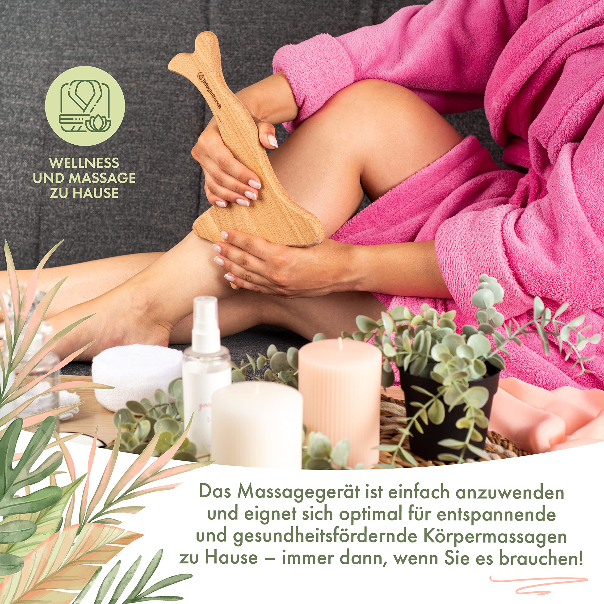 Massage-Paddel für Maderotherapie und Lymphdrainage, aus geöltem Buchenholz, Massagegerät gegen Cellulite, 15 x 26 cm, 193 g