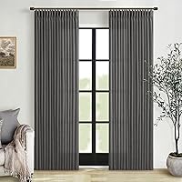 Vista 12 de Cortinas de lino plegadas de 108 pulgadas, juego de 2 paneles para sala de estar, dormitorio, estilo granja rústica, con pestaña trasera, plegadas