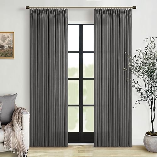 Miniatura 12 de Cortinas de lino plegadas de 108 pulgadas, juego de 2 paneles para sala de estar, dormitorio, estilo granja rústica, con pestaña trasera, plegadas