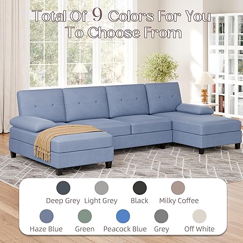 Miniatura 4 de Shintenchi Sofás seccionales para sala de estar, sofá en forma de U con reposabrazos y respaldo suave, juego de sofá de 4 asientos con diván doble