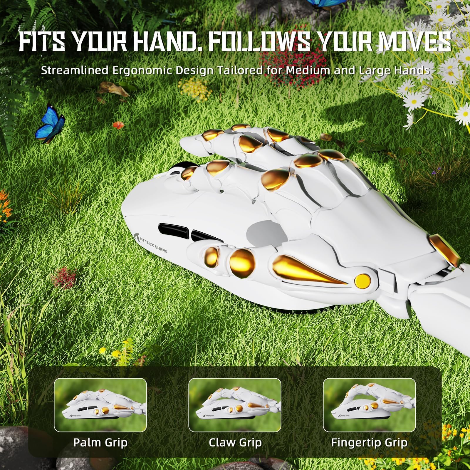 ATTACK SHARK X8 SE Mouse da Gaming Wireless, Leggero 55g, Sensore PAW3311, Chip BK52820, 25.000 DPI, Connessione BT/2,4G/USB-C, 80 Milioni di Click, Batteria 500mAh, Driver Web per PC/Mac–Bianco