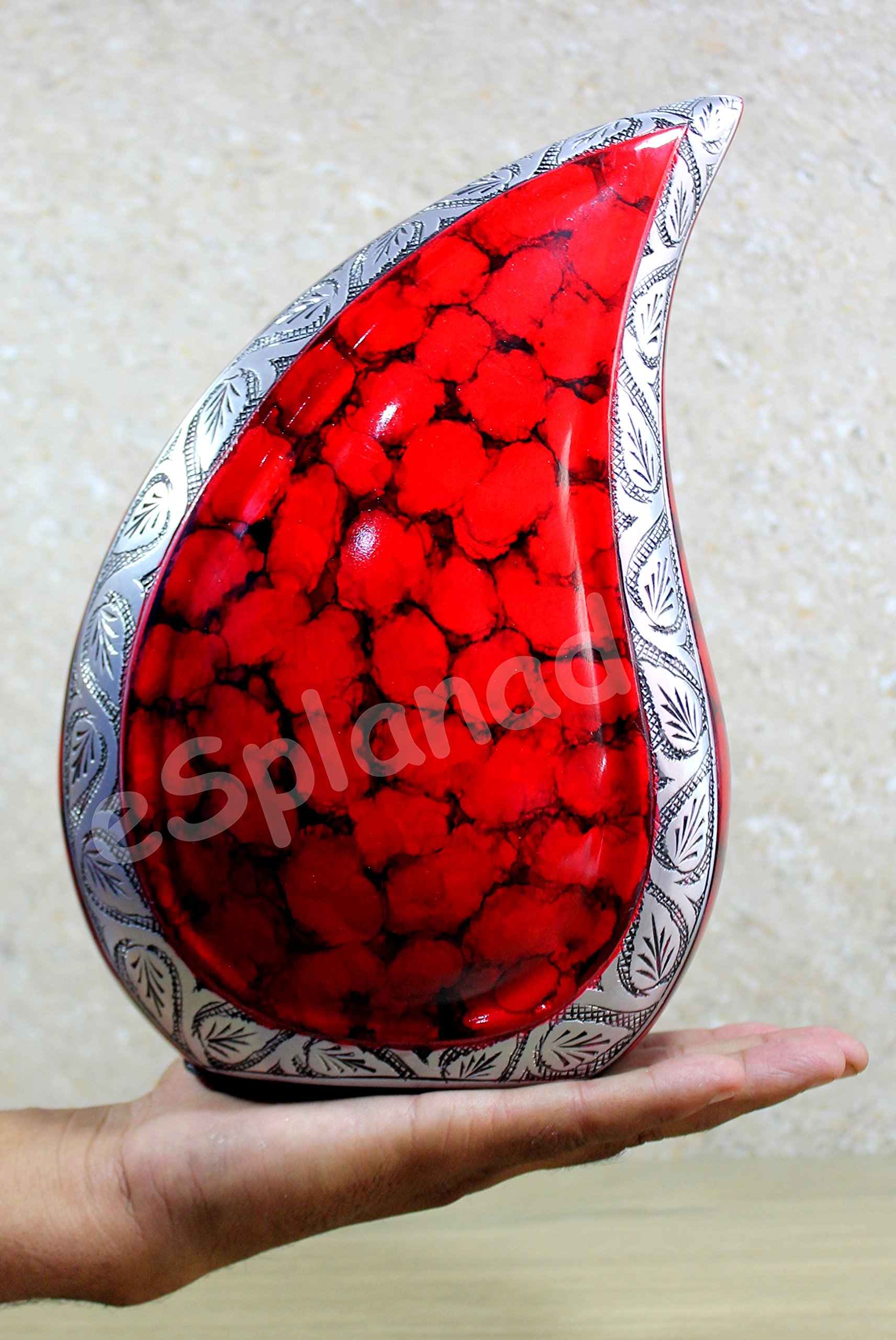 eSplanade Urna de cremación en Forma de lágrima, Recipiente conmemorativo, urna de cremación, urna de Metal, urna funeraria (Rojo Fuego)