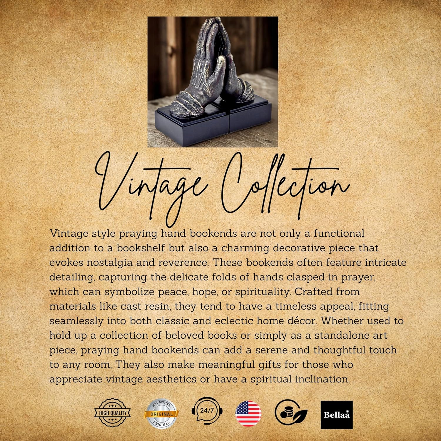 Bellaa 26393 Praying Hands Bookends Inspiring Christian Keepsake Gifts Book Ends 10 inch