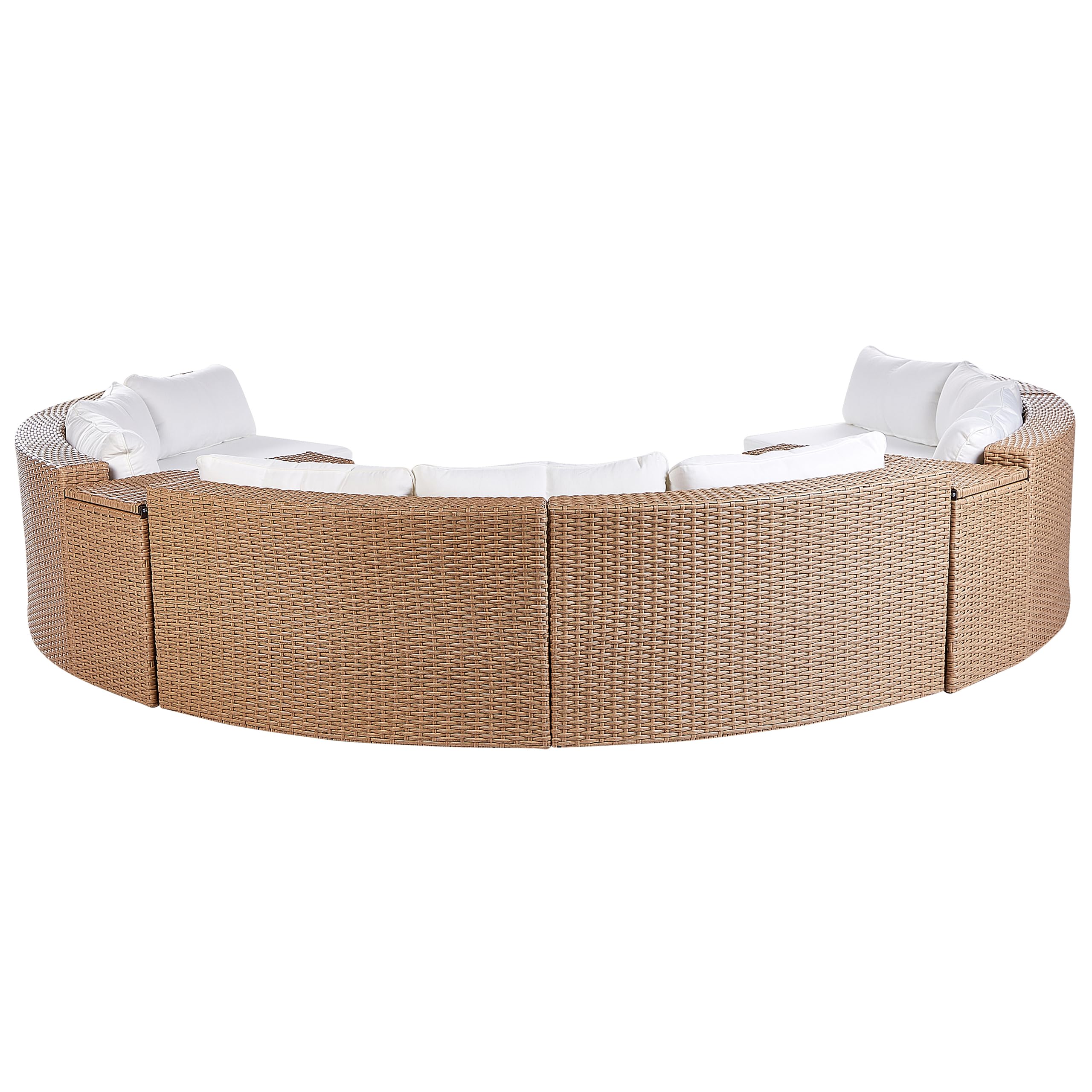 Beliani 9-Sitzer Lounge Set Rattan Sand beige rund mit Auflagen weiß Couchtisch Severo