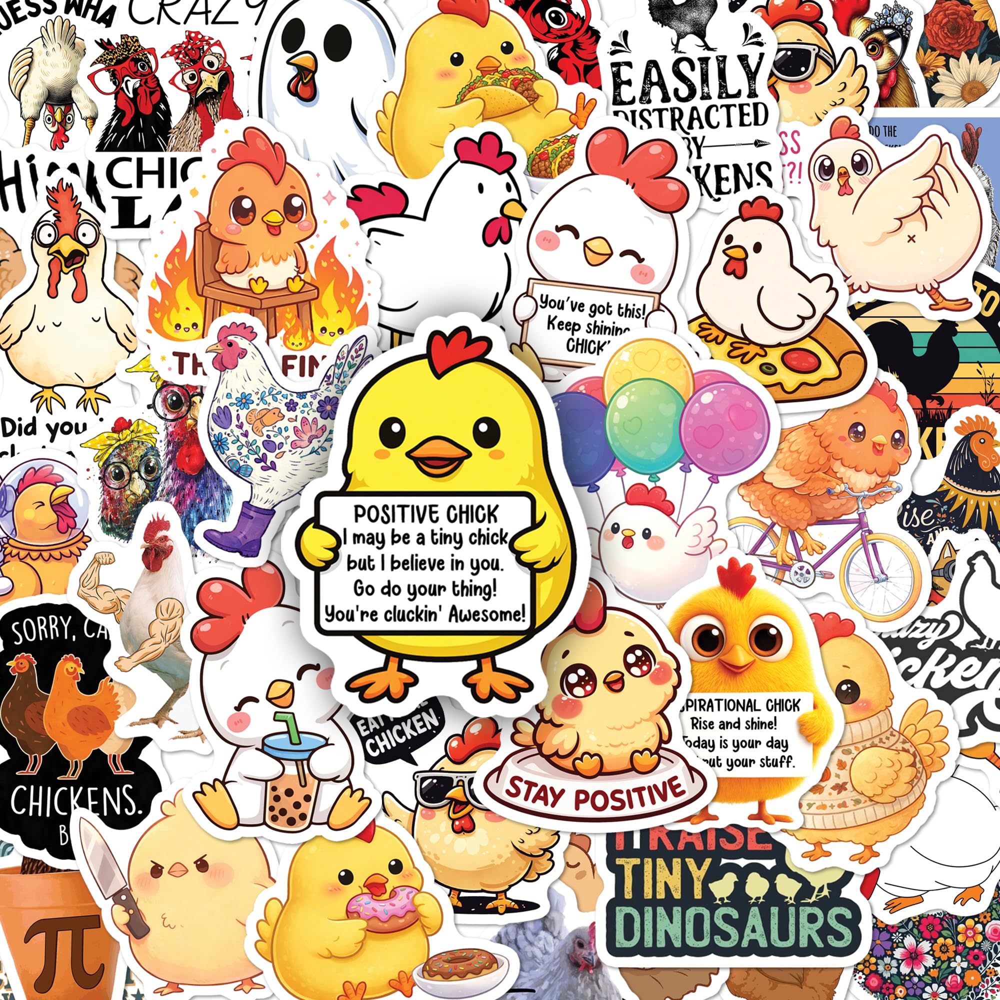 BEATRI Funny Chicken Stickers 50Pcs Vinyl Waterproof Chicken Rooster Decor