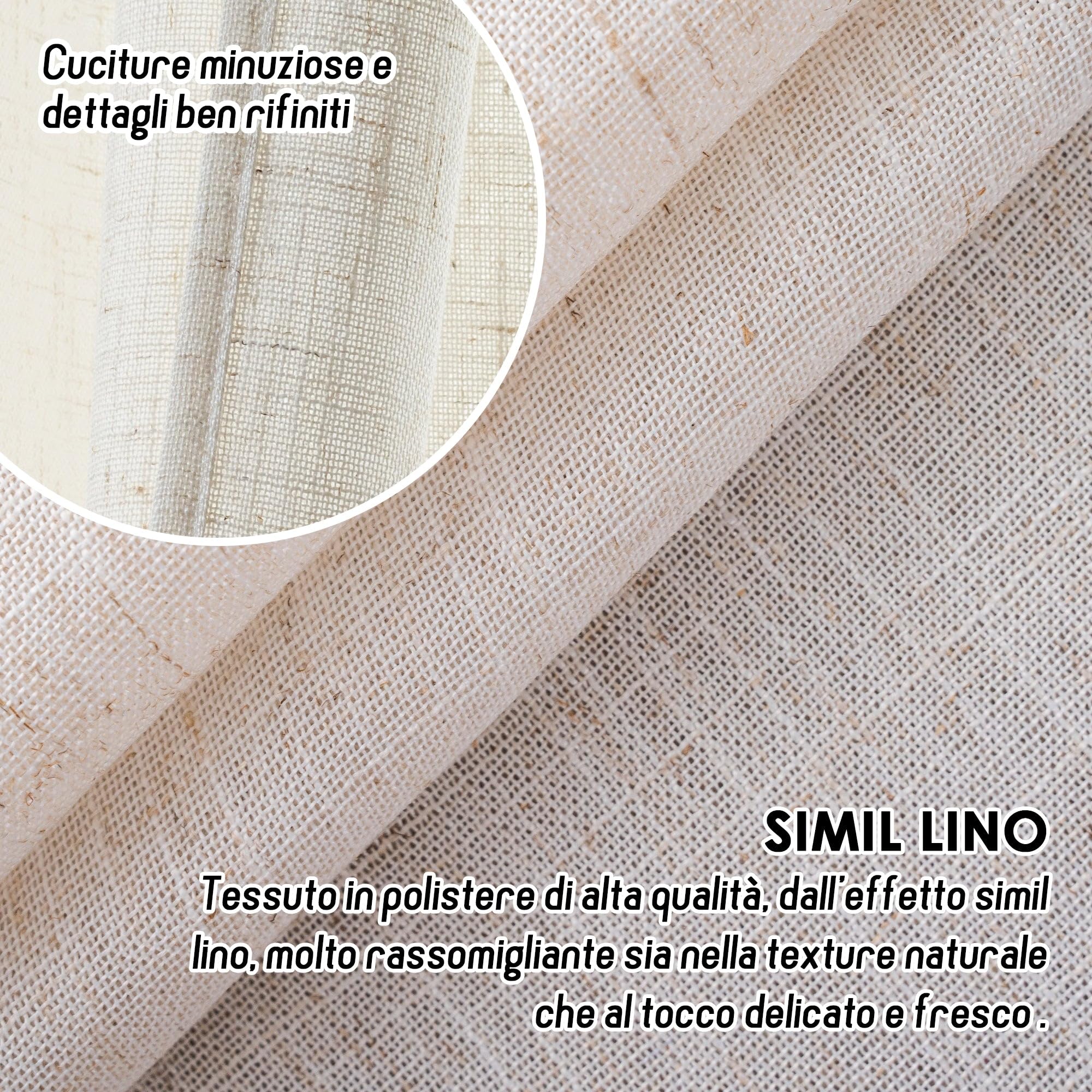 GIRASOLE HOME Tende Creta Semi Filtranti Simil Lino Naturale 2 Pannelli 55x130cm Tasca