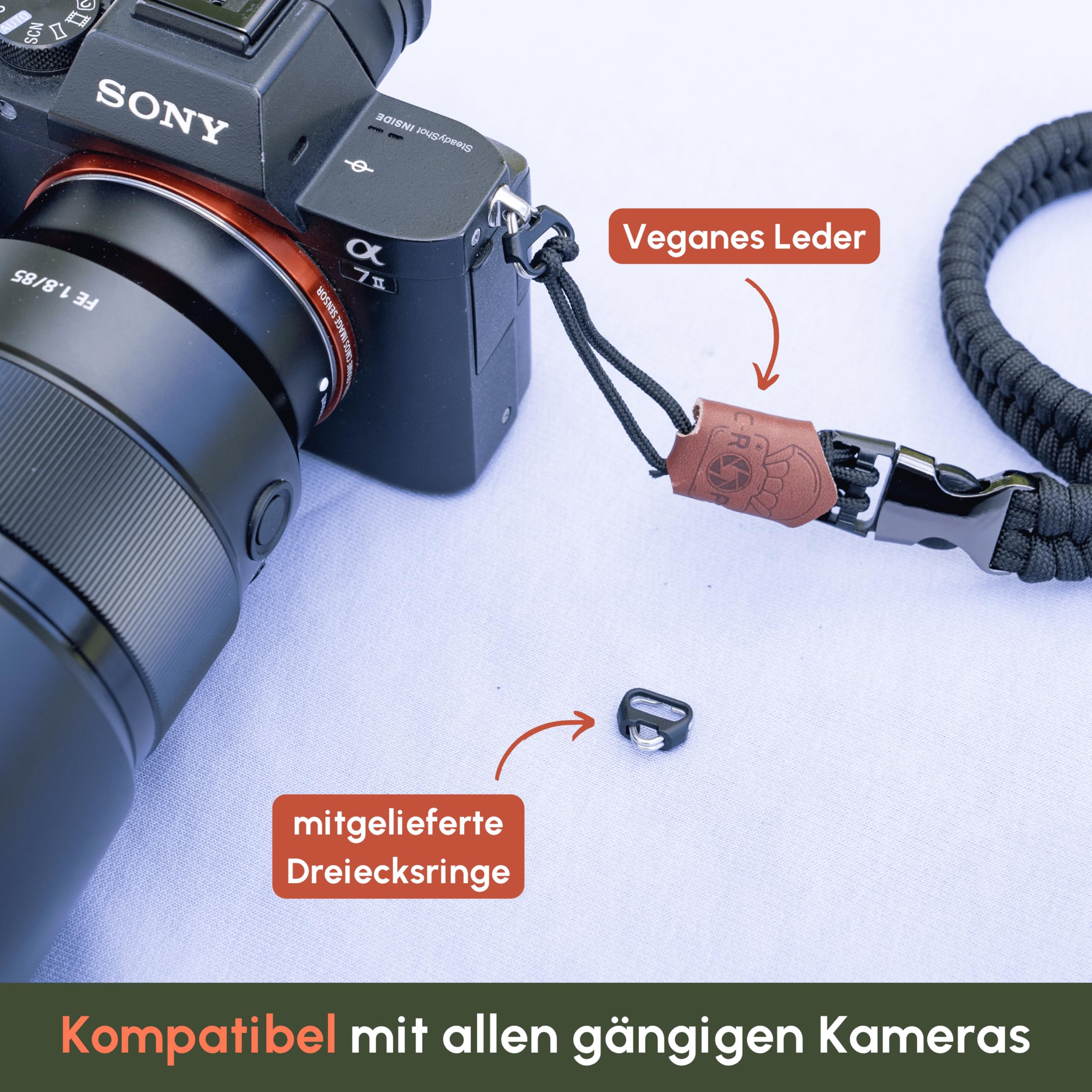 C-Rope Kamera Handschlaufe The Claw aus handgeflochtenem Paracord. Kameragurt mit Schnellverschluss-System
