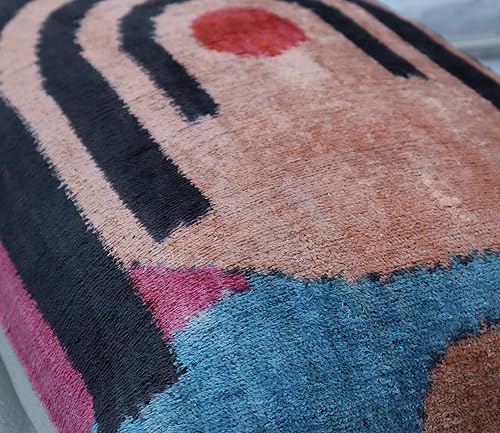 Miniatura 9 de Almohada decorativa hecha a mano con relleno de plumón, rosa, marrón, rojo violeta, diseño abstracto, funda de cojín de seda de terciopelo suave