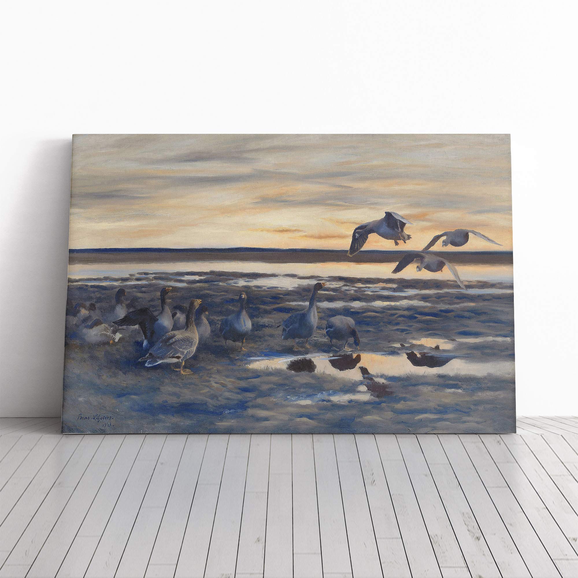 Bruno Liljefors Geese Canvas Print | Gallery Wrapped 30mm Frame Wall Art | 20x14 inches | Ready to Hang | Modern Picture | Living Room Bedroom Lounge Office