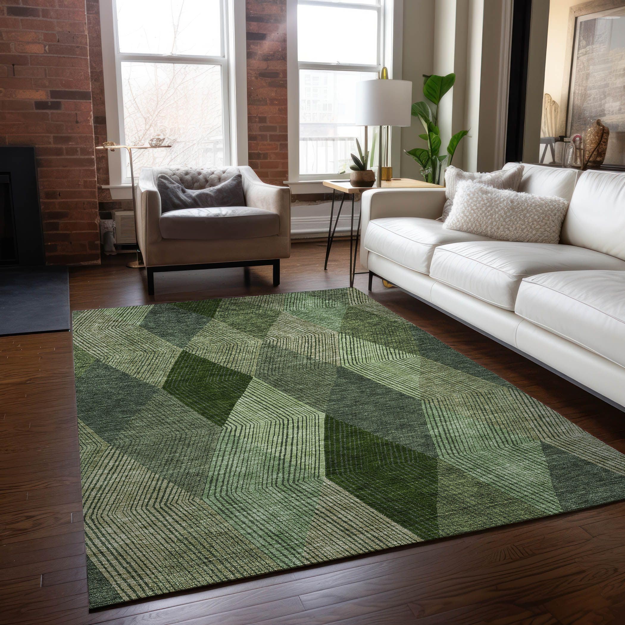 Addison Rugs Chantille ACN962 Green 2'6" x 3'10" Indoor Outdoor Area Rug, Easy Clean, Machine Washable, Non Shedding, Bedroom, Entry, Living Room, Dining Room, Kitchen, Patio Rug