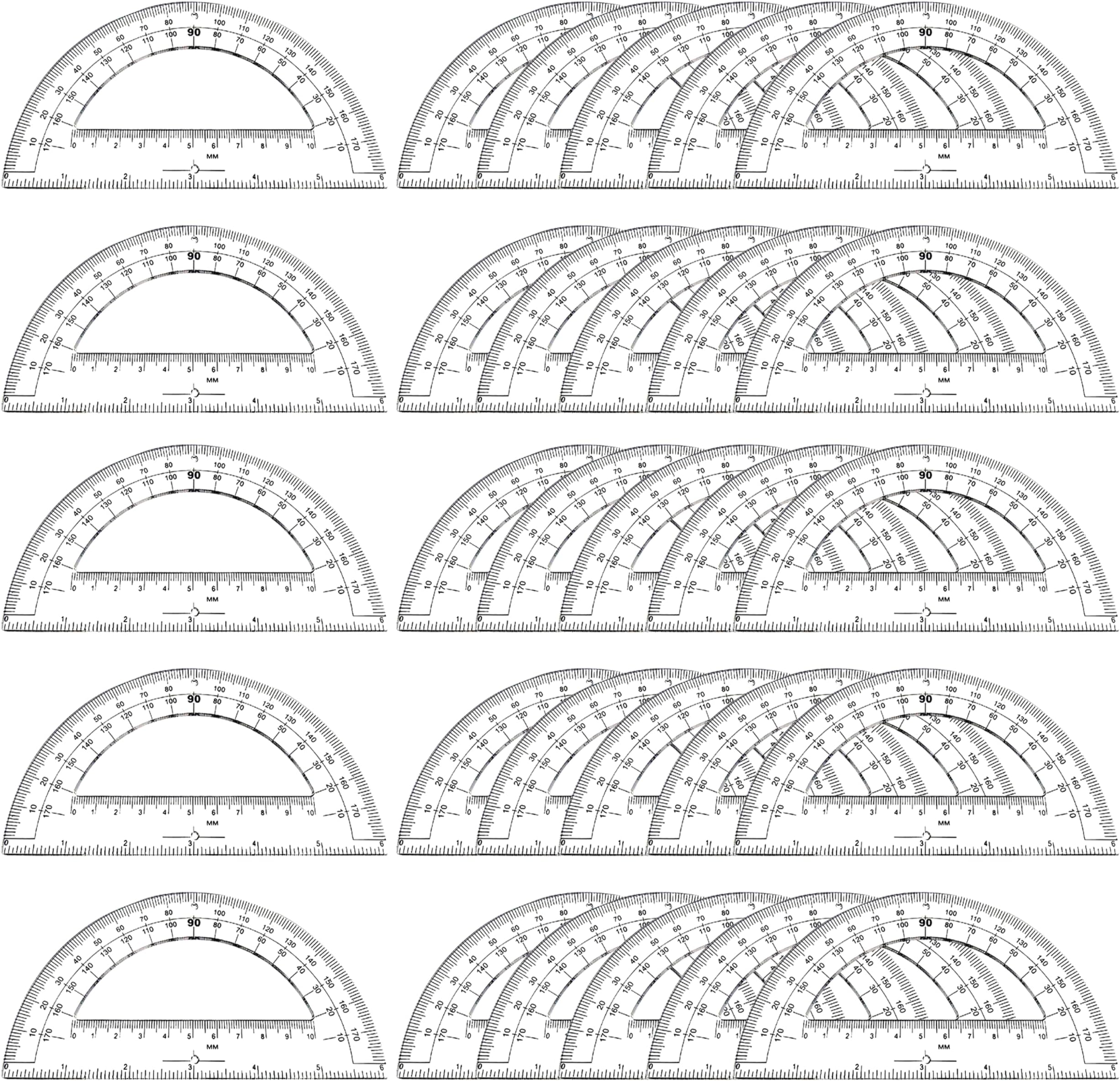 30PCS Clear Plastic Student Math Protractor 6-Inch Long 180 Degree for Angle Measurement