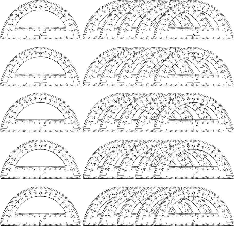 30PCS Clear Plastic Student Math Protractor 6-Inch Long 180 Degree for Angle Measurement