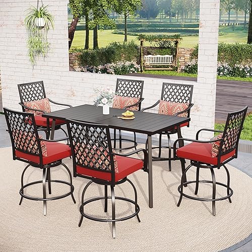 Miniatura 46 de Sophia & William Juego de 5 piezas de mesa de comedor y sillas de patio al aire libre, juego de muebles de 4 taburetes giratorios con cojín rojo y 1