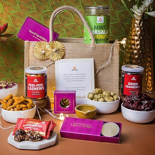 Omay Foods 9 pcs_NUTRI DELIGHTS HOLI Gift Box I Holi Gift Hamper I Snacks, Thandai, Gulal, Chocolate I Corporate Gifts I Personal Gift Box I Dry-Fruits, Healthy Snacks | Premium Gift Hamper | Special Holi Gift Pack