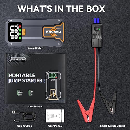 Miniatura 7 de Paquete de baterías de arranque de coche de 5000 A (hasta 10.0 L de gas y motor diesel de 8.0 L), amplificador de batería portátil de 12 V con