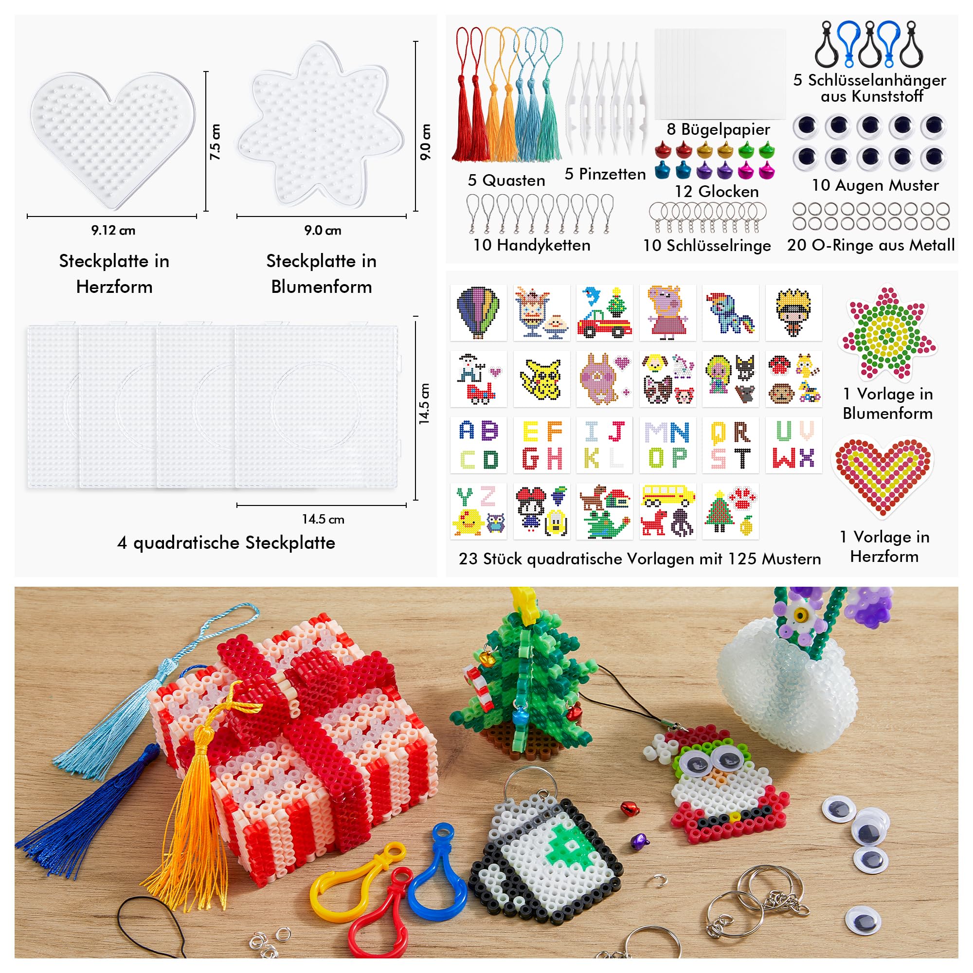 INSCRAFT Bügelperlen Set, 25000 teilige große Bügelperlen 5mm, 26 Farben Bügel perlen xl, Bügel-perlen groß mit 10 Bügelpapier, 127 perlen Vorlagen & 4 Bügelperlen Platten, Steckperlen ab 3 jahre