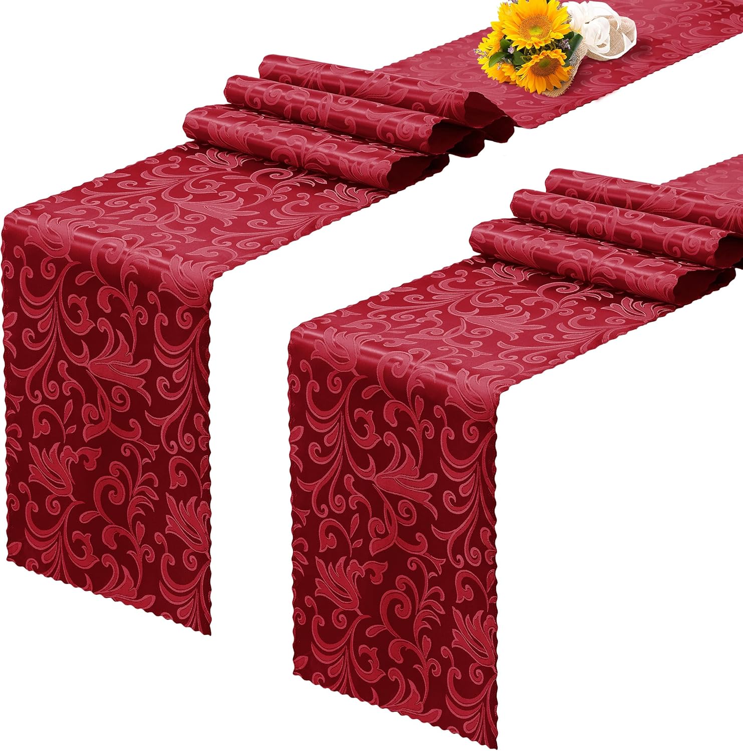 RUDONG M 2 Pack Red Satin Table Runners 12 x 108 Inch, Long