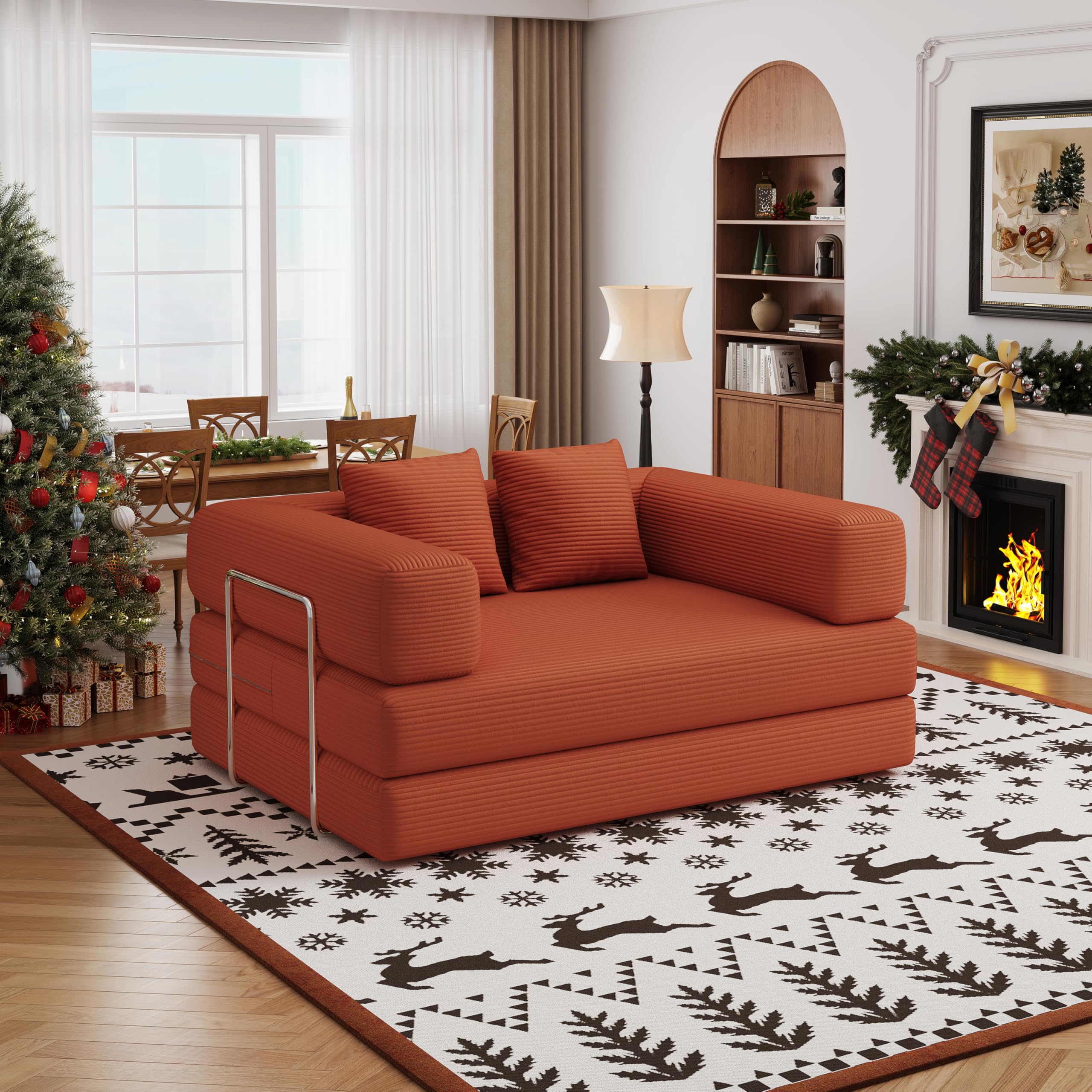 BSHOMGI Convertible Futon Sofa Bed, 53.15' Double Sofa (Orange)