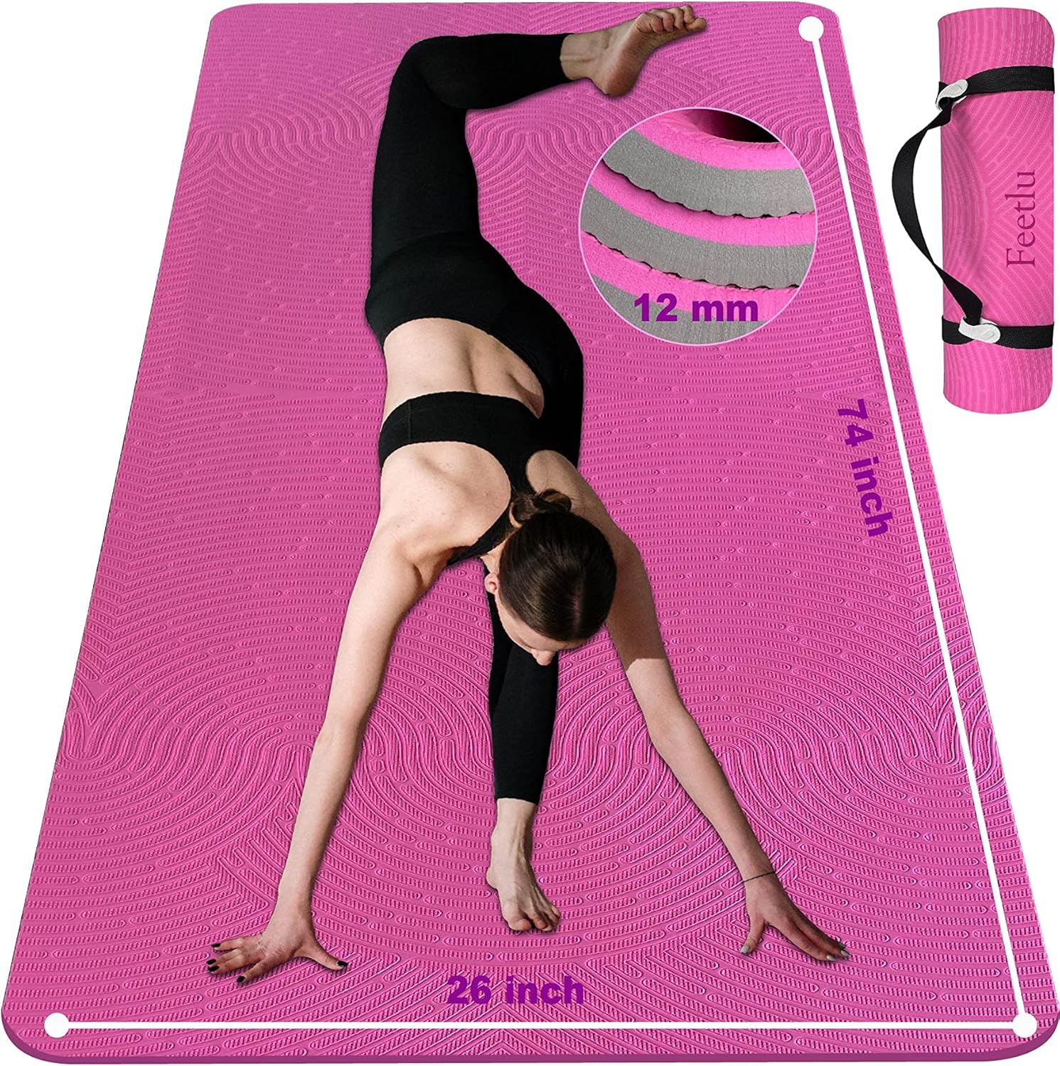Feetlu Exercise Yoga Mat2/5 Inch (10MM) Extra Thick NonSlip Workout Mats with Carry Strap for