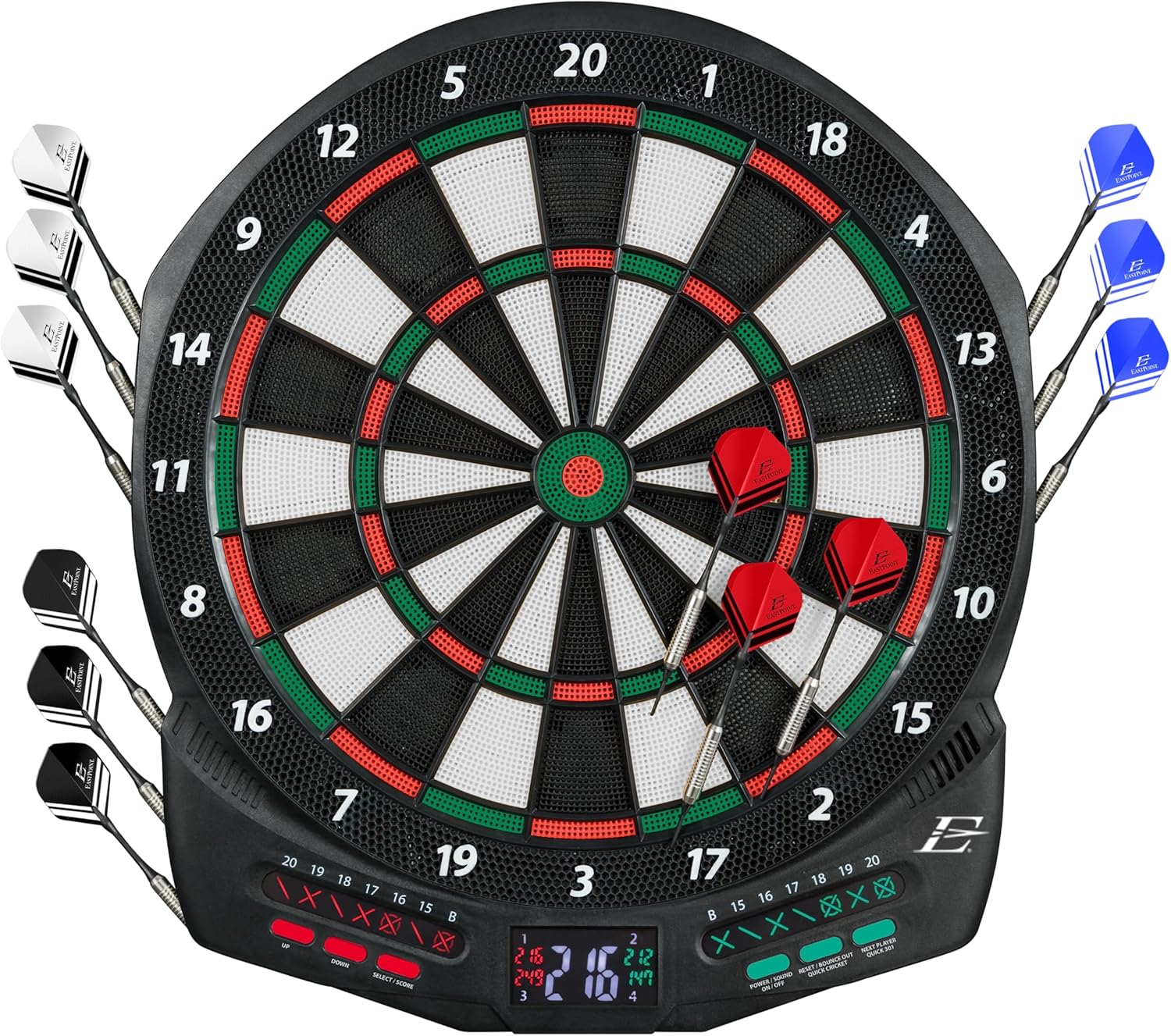 EastPoint Sports Electronic Soft-Tip Dartboard with Electronic LED Cricket Scoring and Over 30 Game Modes Includes 12 Soft Tip Darts and 100 Replacement Tips - Great for Game Room,Basement,Garage