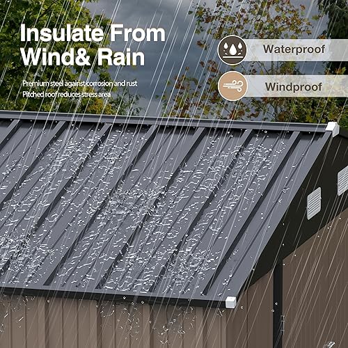 Miniatura 3 de Homall Cobertizo de almacenamiento para exteriores, cobertizos de jardín de metal de 8 x 10 pies y casa de almacenamiento al aire libre con puerta