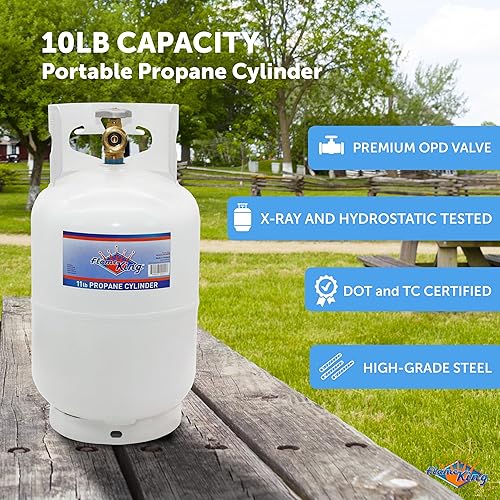 Miniatura 4 de Flame King Cilindro de tanque de propano de acero de 10 libras con válvula de dispositivo de protección contra desbordamiento tipo 1, ideal