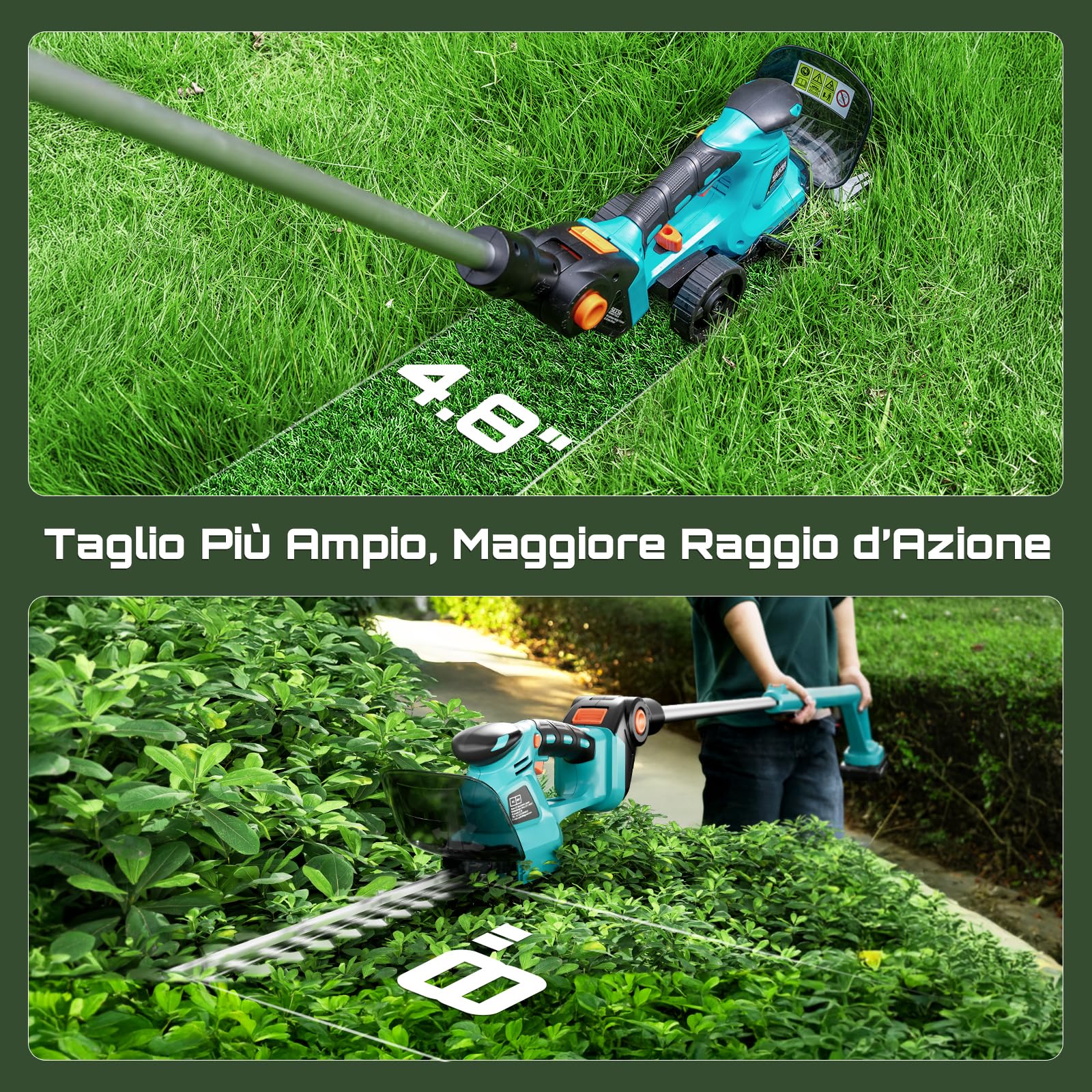 Seesii Accu-elektrische heggenschaar met paal voor tuinwerken: 2-in-1 handheld grastrimmer gereedschap borstelloze motor, 2 stuks 20 V 2000 mAh batterij, dual-actie-lemmet, krachtige bushsnijder