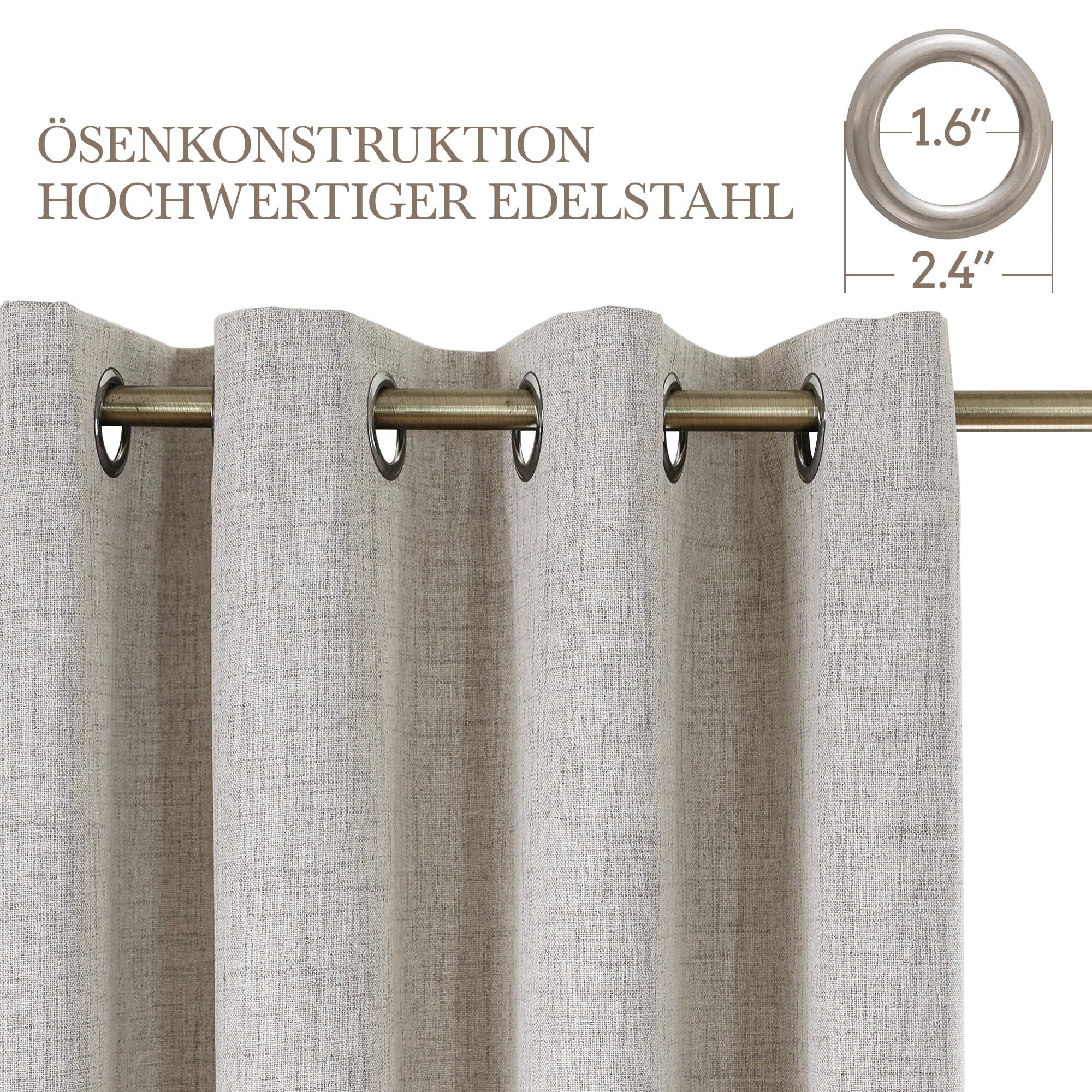 CUCRAF Cortinas opacas de lino 100% con ojales, cortinas opacas, cortinas opacas, 229 x 229 cm, juego de 2 unidades, cortinas térmicas, protección contra el frío, aislamiento acústico, para salón o