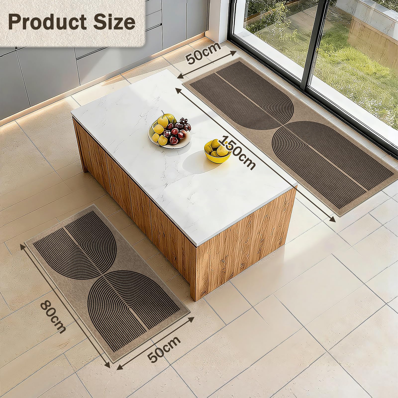 Capslpad Küchenteppiche 2 Stück, rutschfeste Schmutzfangmatte Küchenmatten, Waschbar Küchenläufer Jute Aussehen Teppichläufer Flur Absorbierende Küchen Läufer für Küche, Flur, Waschküche
