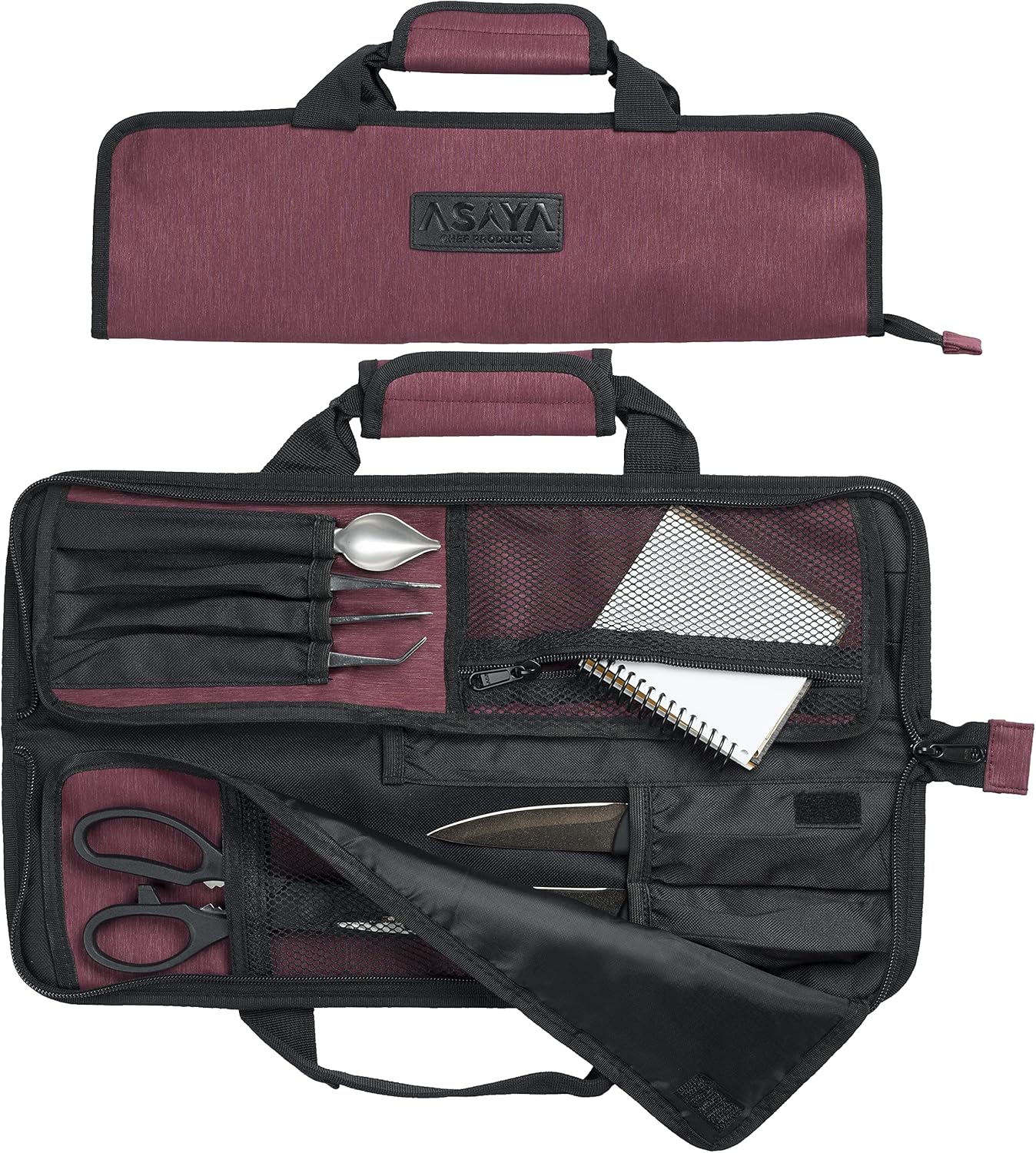 Asaya Chef Knife Roll Bag – 12 Pockets for Knives and Kitchen Utensils – Lightweight, Durable, and Stain Resistant Nylon – Perfect for the Traveling Chef – Knives not Included (Red) Asaya Chef Knife Roll Bag – 12 Pockets for Knives and Kitchen Utensils – Lightweight, Durable, and Stain Resistant Nylon – Perfect for the Traveling Chef – Knives not Included (Red)