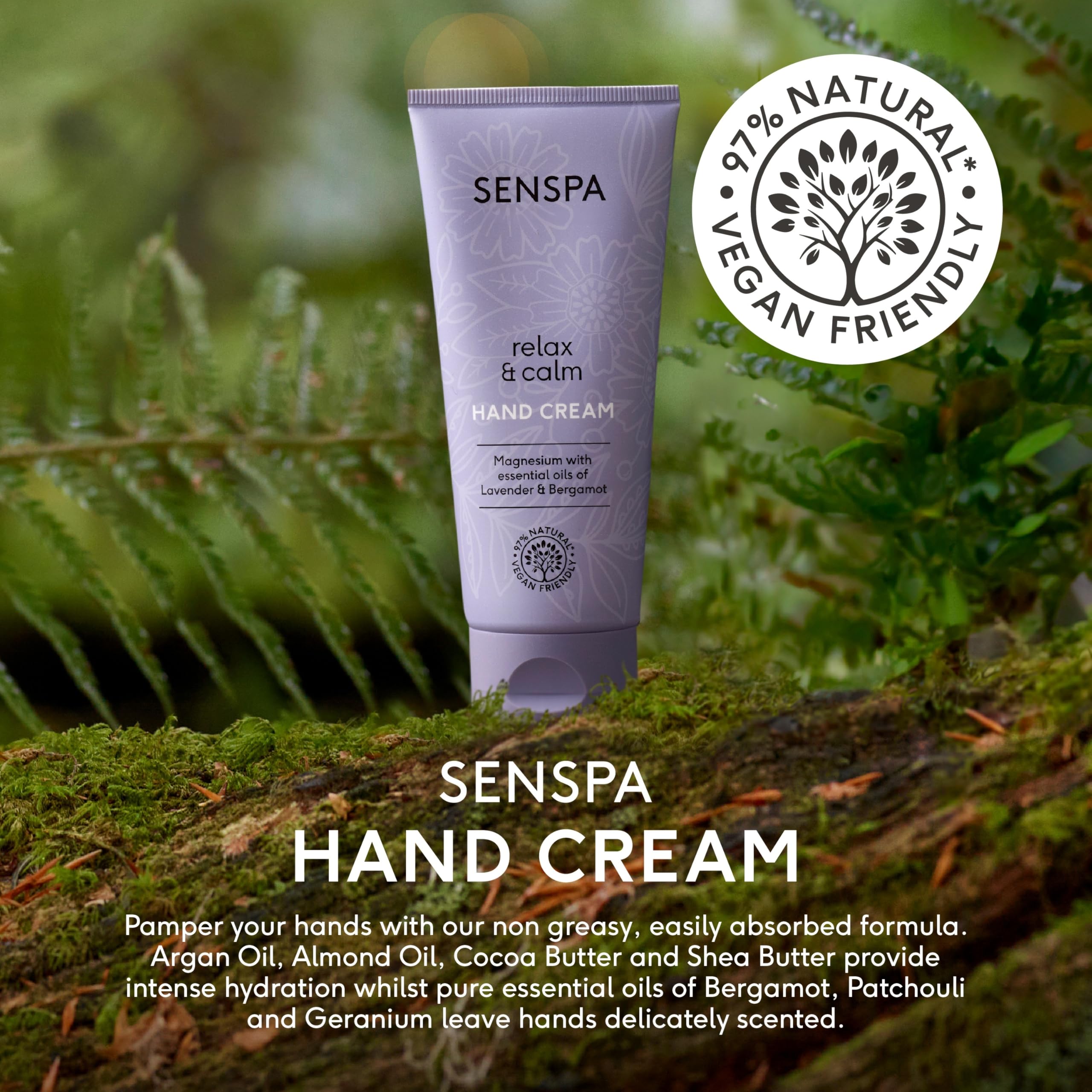 SenSpa Relax & Calm Lavender Hand Cream, Vegan Moisturising Body Lotion with Magnesium, Essentail Oils - Image 2