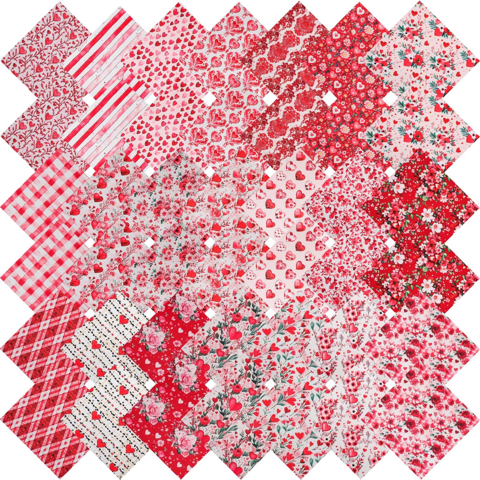 PEOVLVN 42 Pcs Red Charm Packs for Quilting, 5x5 Inch Precut Fabric Squares Vintage Fabric Bundles Quilt Square for DIY Craft Patchwork Sewing Quilting Supplies (21 Patterns)