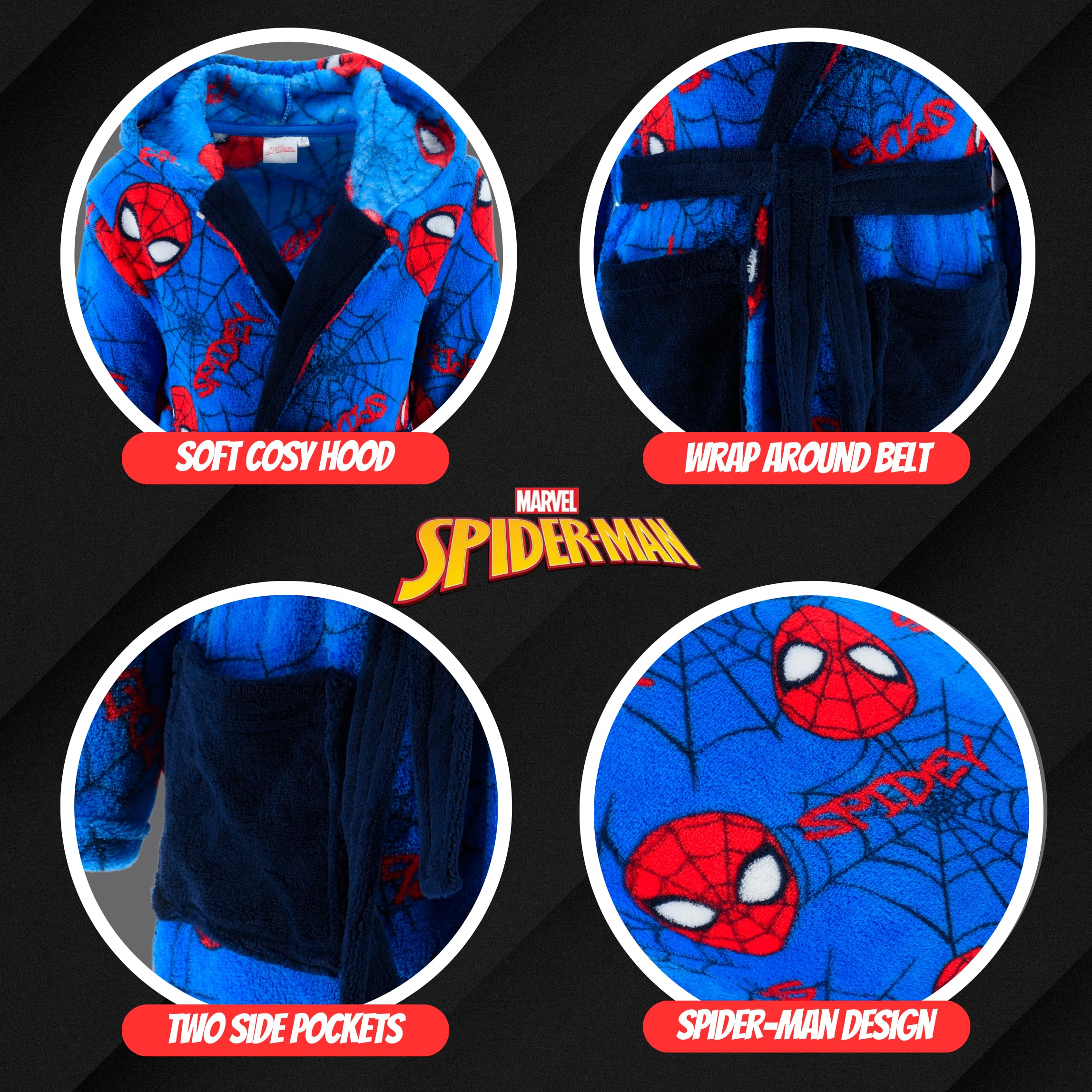 Spiderman Robe de Chambre Garçons Doux Maison Enfants Taille 6 Ans Bleu