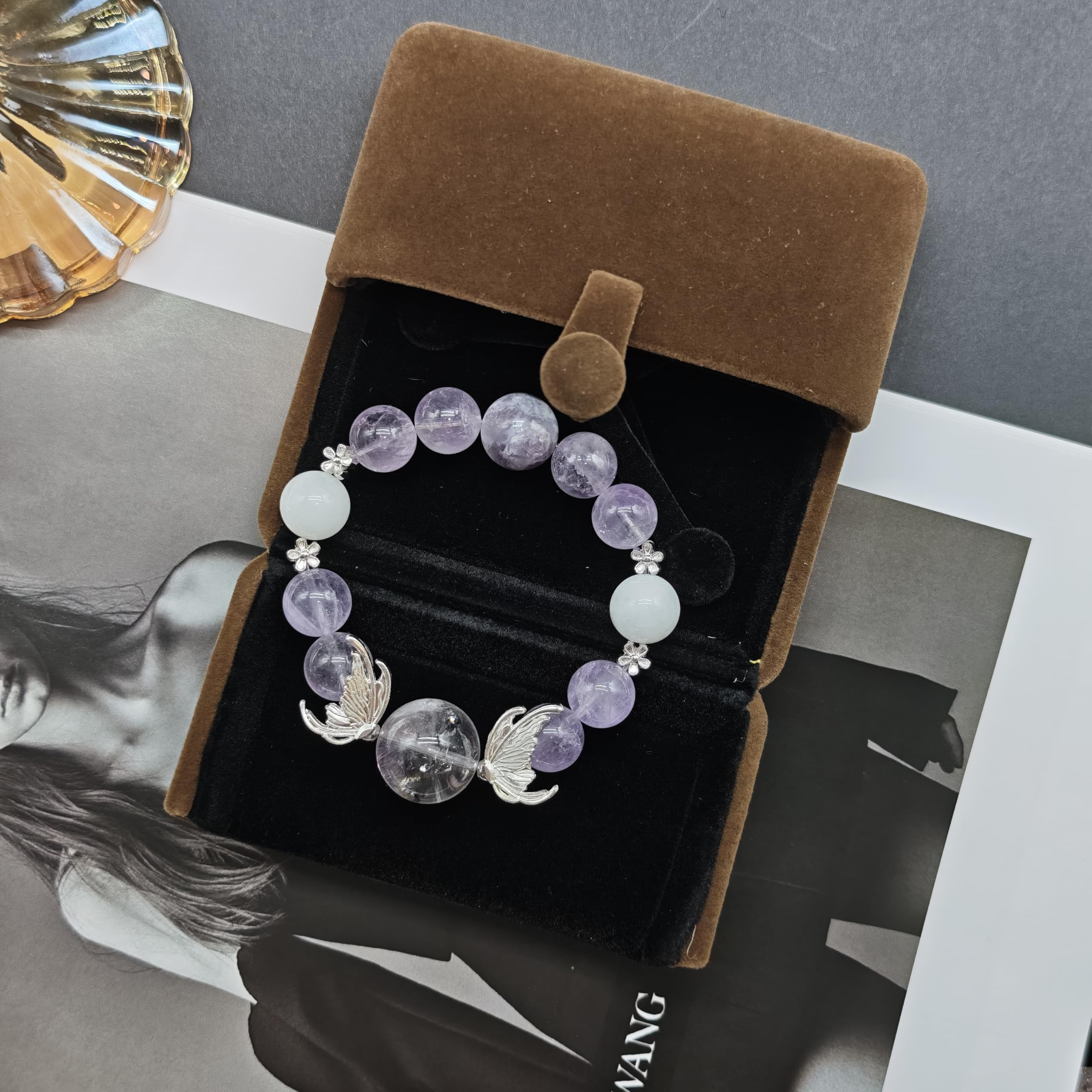 Bracciale Cristallo Bracciale Elastico Personalizzato in Ametista Naturale Fatto A Mano per Donna Yoga Meditazione Compleanno FESTIVITÀ