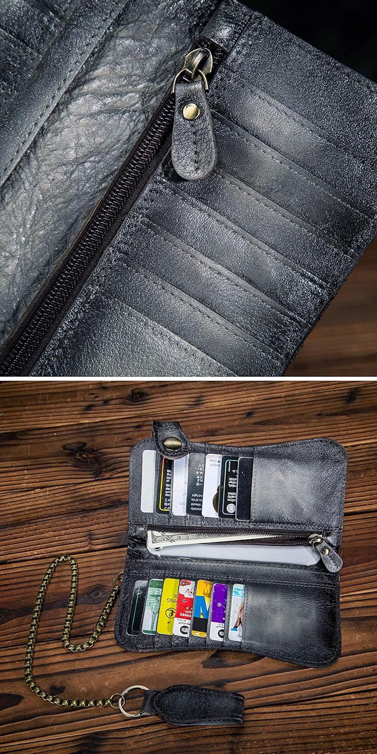 Le'aokuu Mens Genuine Leather Bifold Wallet Organizer Checkbook Iron Chain | Bifold, Organizer, Checkbook, Iron Chain - Image 7