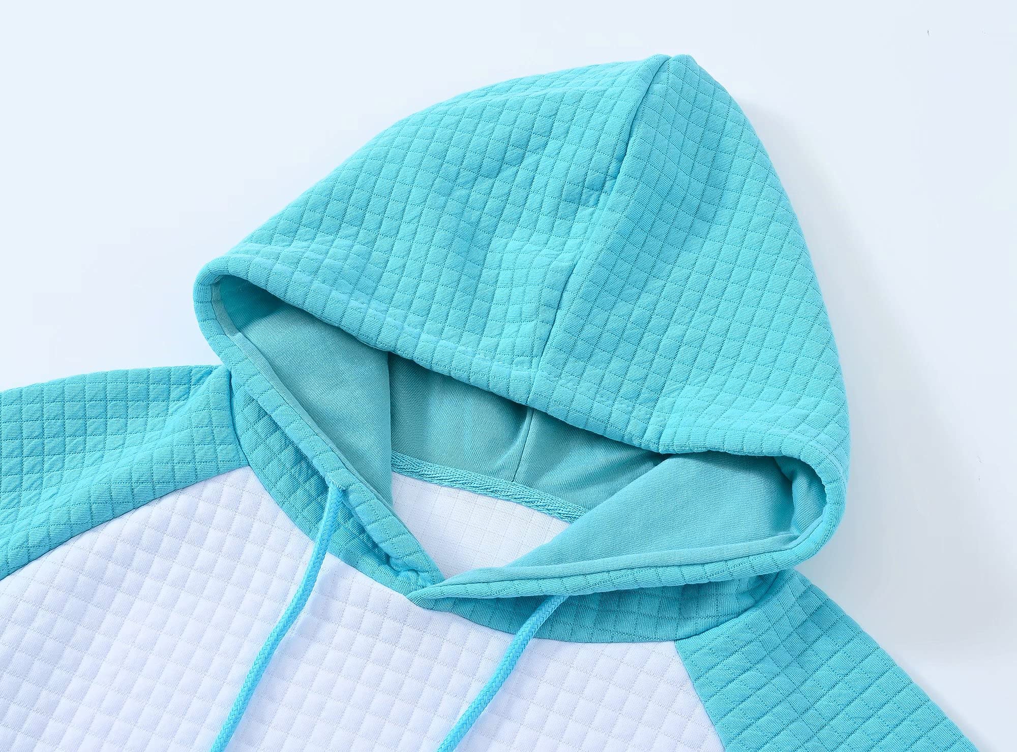 Pullover con cappuccio da uomo Plaid Jacquard manica lunga coulisse Hipster Casual Felpe con cappuccio con tasche Kanga, bianco/azzurro., Small