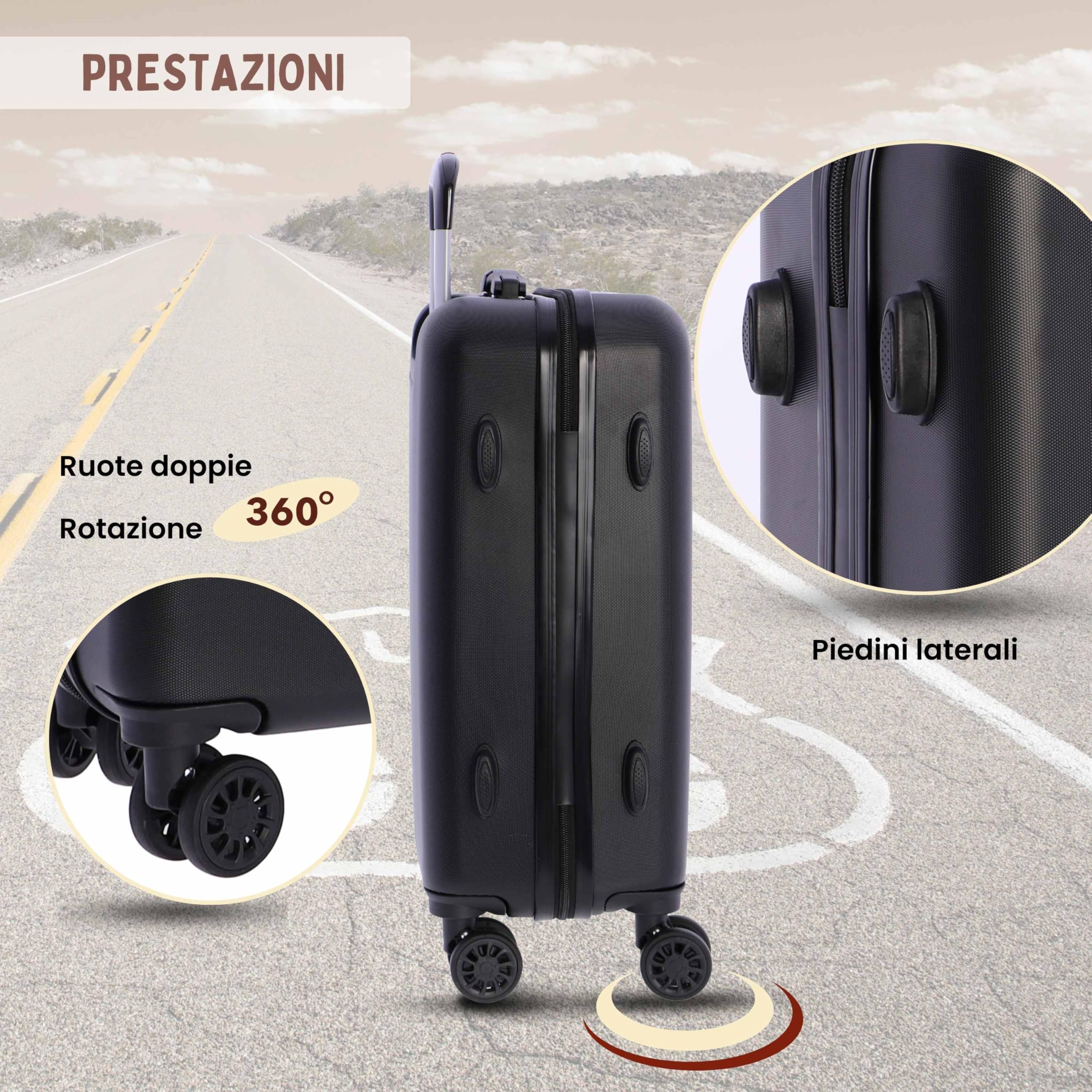 Route 66 Trolley Bagaglio a Mano 55x40x20 — Valigia Cabina Rigida con Ruote 360°, Serratura a Combinazione, Leggera e Resistente per Viaggi e Ogni Compagnia Aerea