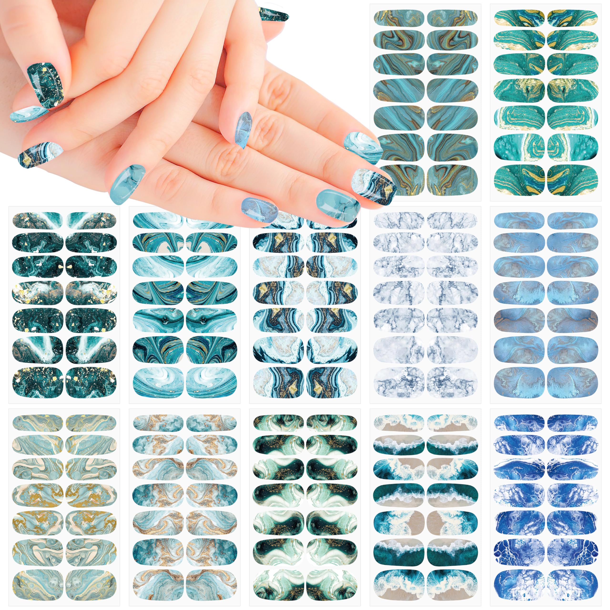 XEAOHESY 12 Sheets Marbling Nail Polish Strips Stickers Self-Adhesive Marbled Nail Wraps for Short Nails Mable Nail Stickers Full Wraps for Women（