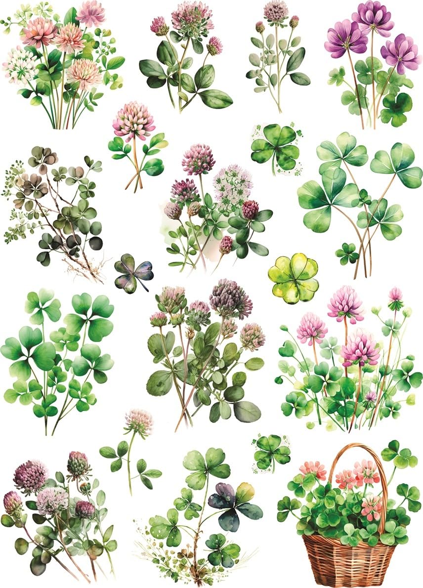 St Patricks Clover Rice Paper, 11.5 x 16 inch (1pc) - Mulberry Paper for Decoupage Furniture Print Crafts