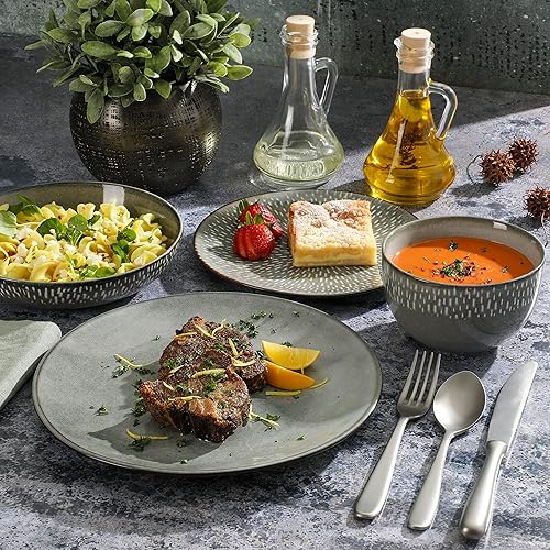 Miniatura 3 de Gibson Elite Matisse Double Bowl Dinnerware Set, Service for 4 (16pcs), Green