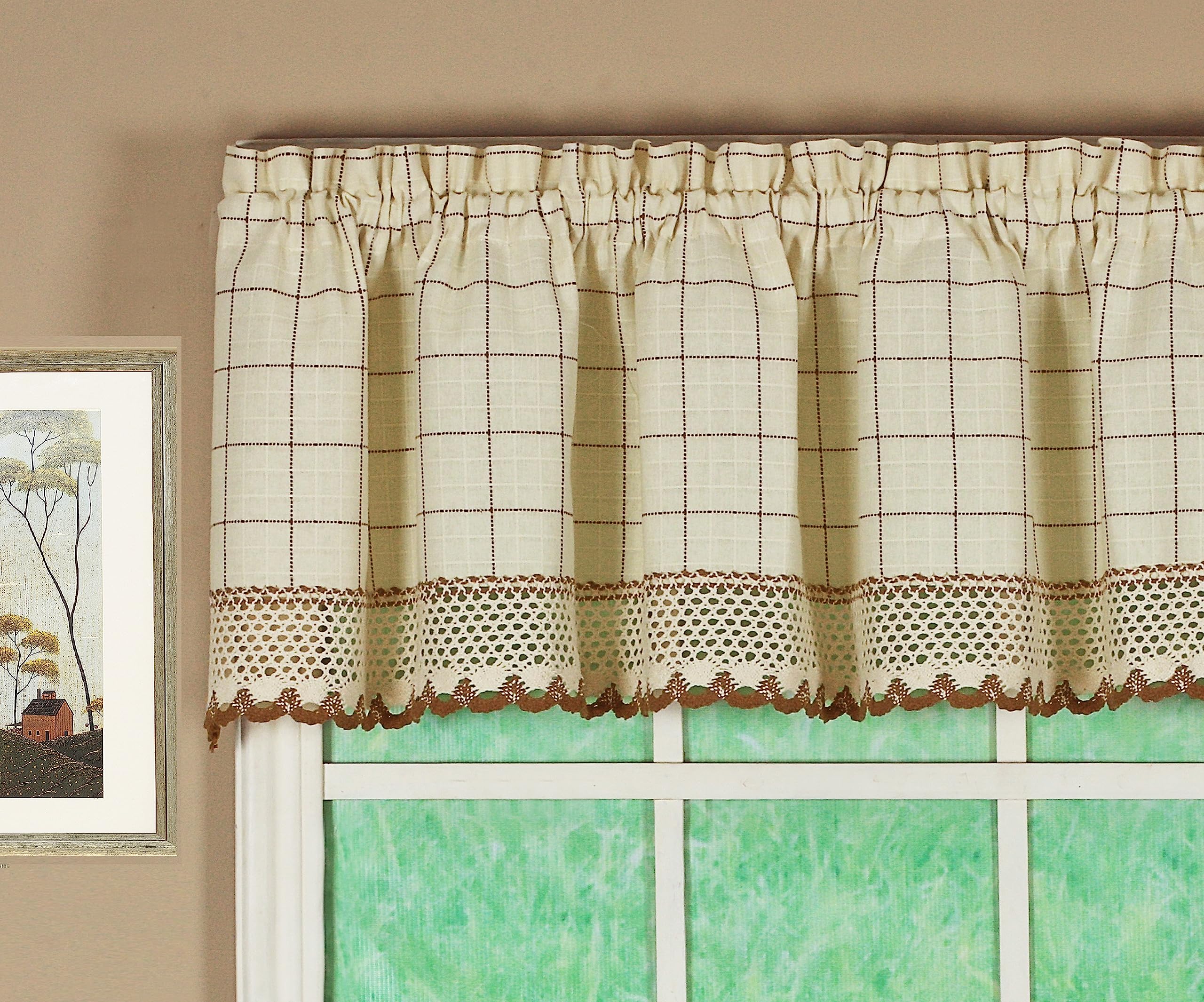 Today's Curtain Adirondack 2-Tone Crochet Valance 12", Ecru/Toast, 60W x 12L