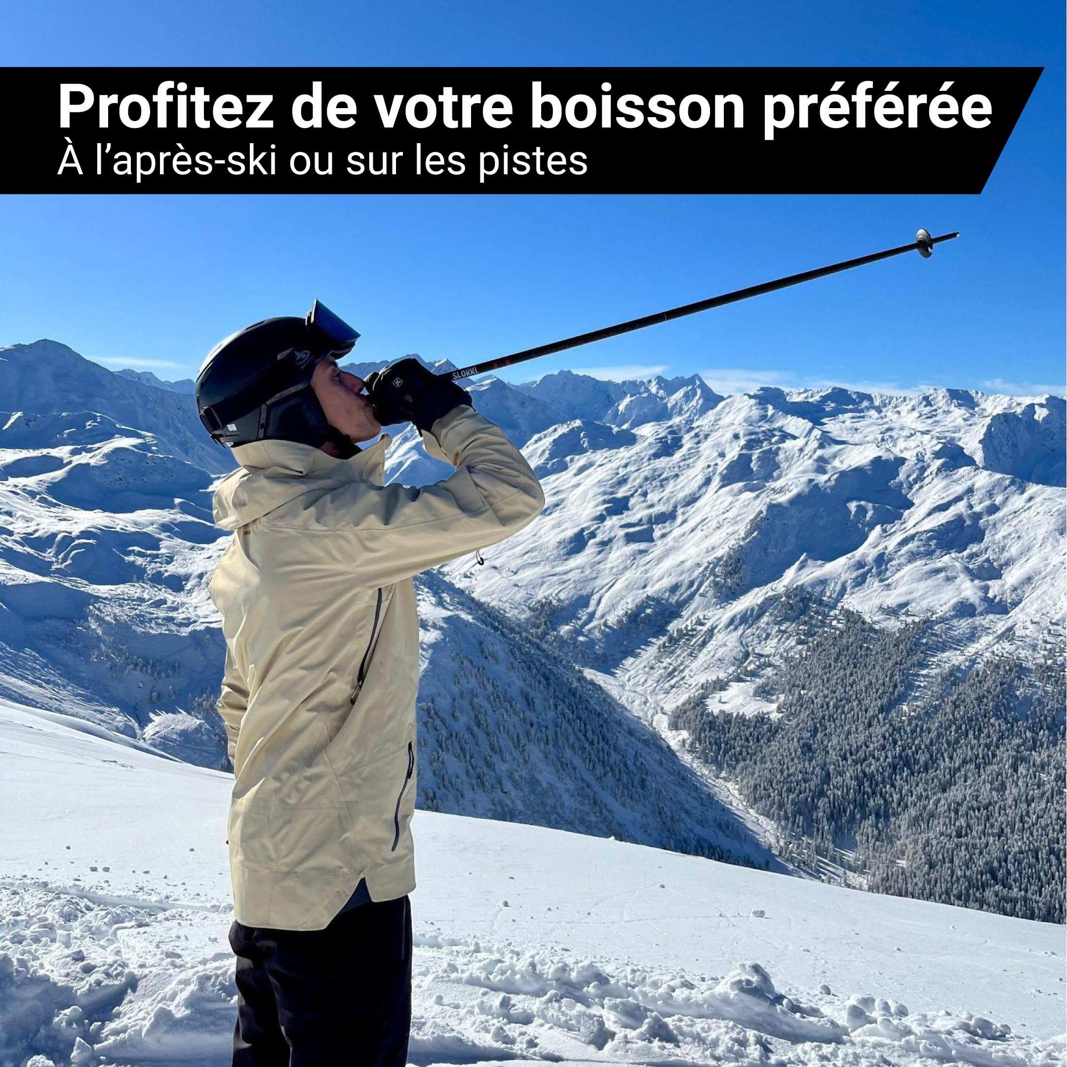 Bâtons de Ski avec Porte-Boisson - 2 x 200 ML | Aluminium 7075 de Haute Qualité - Bâtons de Ski pour Votre Boisson Préférée - Entonnoir Pratique Inclus