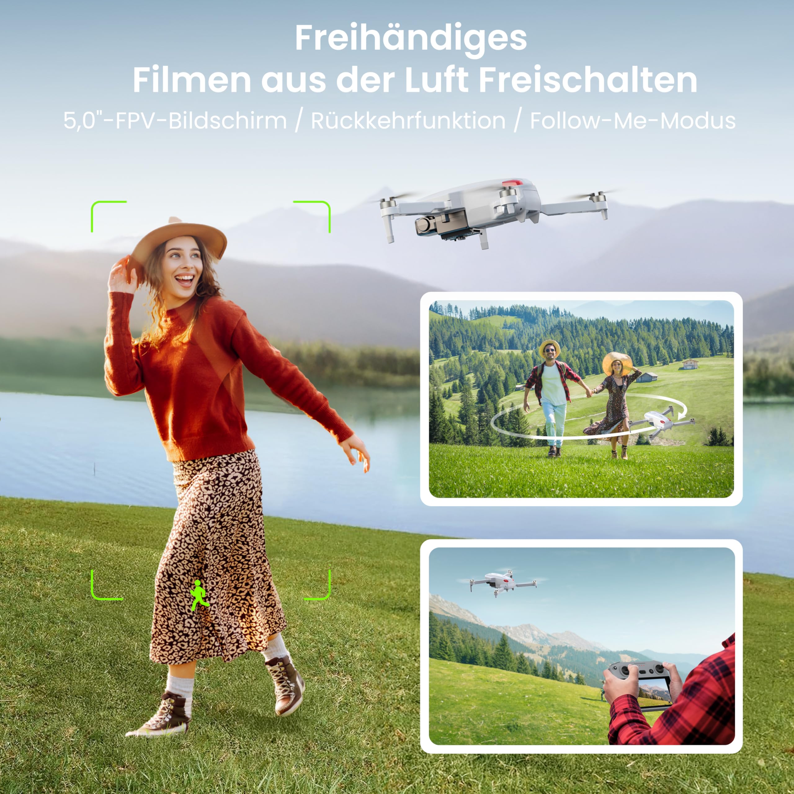 GPS Drohne mit Kamera EIS 4K für Erwachsene, mit Bildschirm auf Controller, 70 Minuten Flugzeit, 10 KM FPV Übertragung, AI Orbit Modus, Follow-Me/autom, für Anfänger Spielzeug Geschenke, unter 249 g