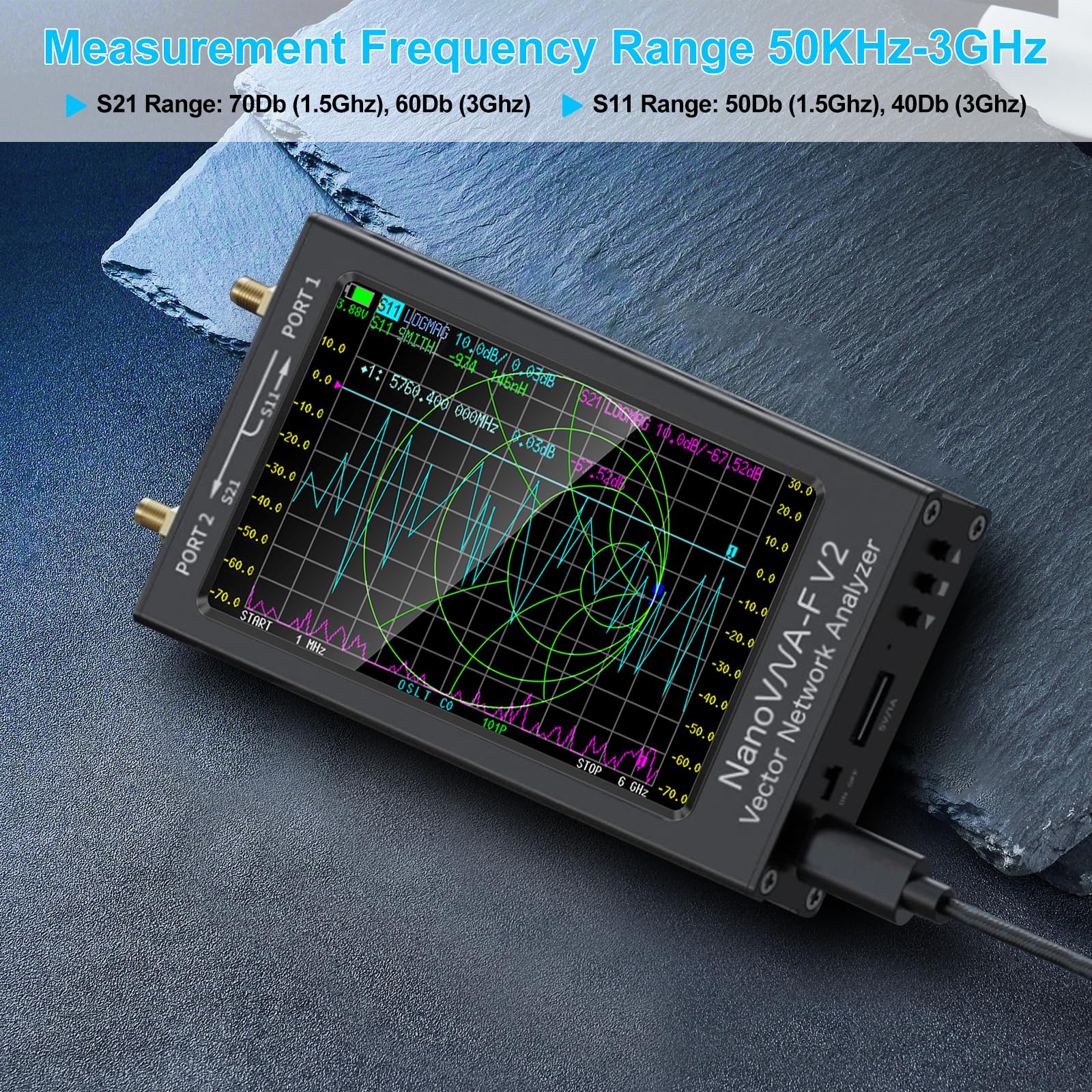 NanoVNA-V2 F-Vector Network Analyzer, 4.3-inch Touch Screen 50KHZ