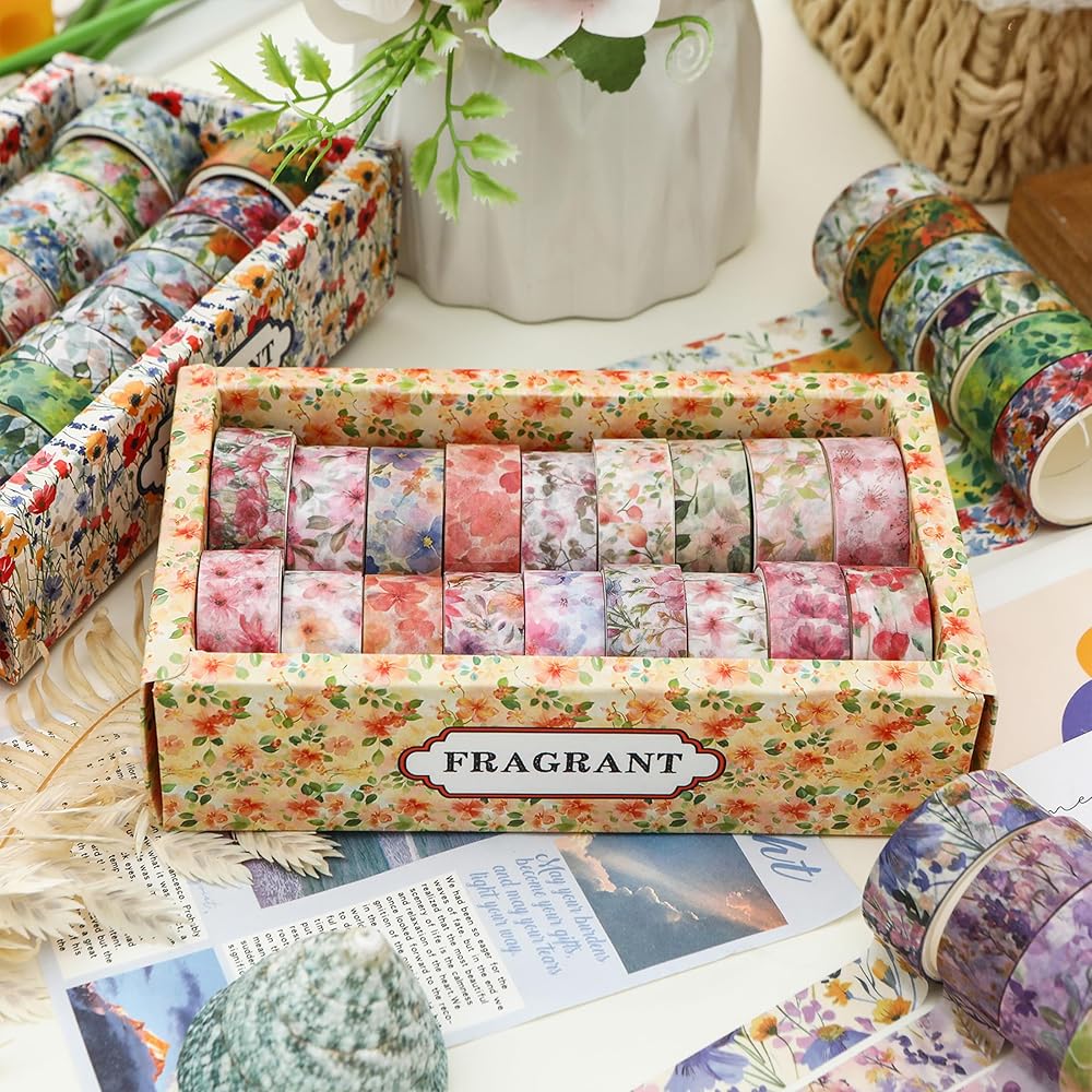18 Rolls Blossom Washi Tape Set Floral Arts Adhesive Tapes Flowers Garden Decorative Masking Tape Set for Craft, Kids, Scrapbook, DIY, Gift Wrapping (Pastel Charm) view 5